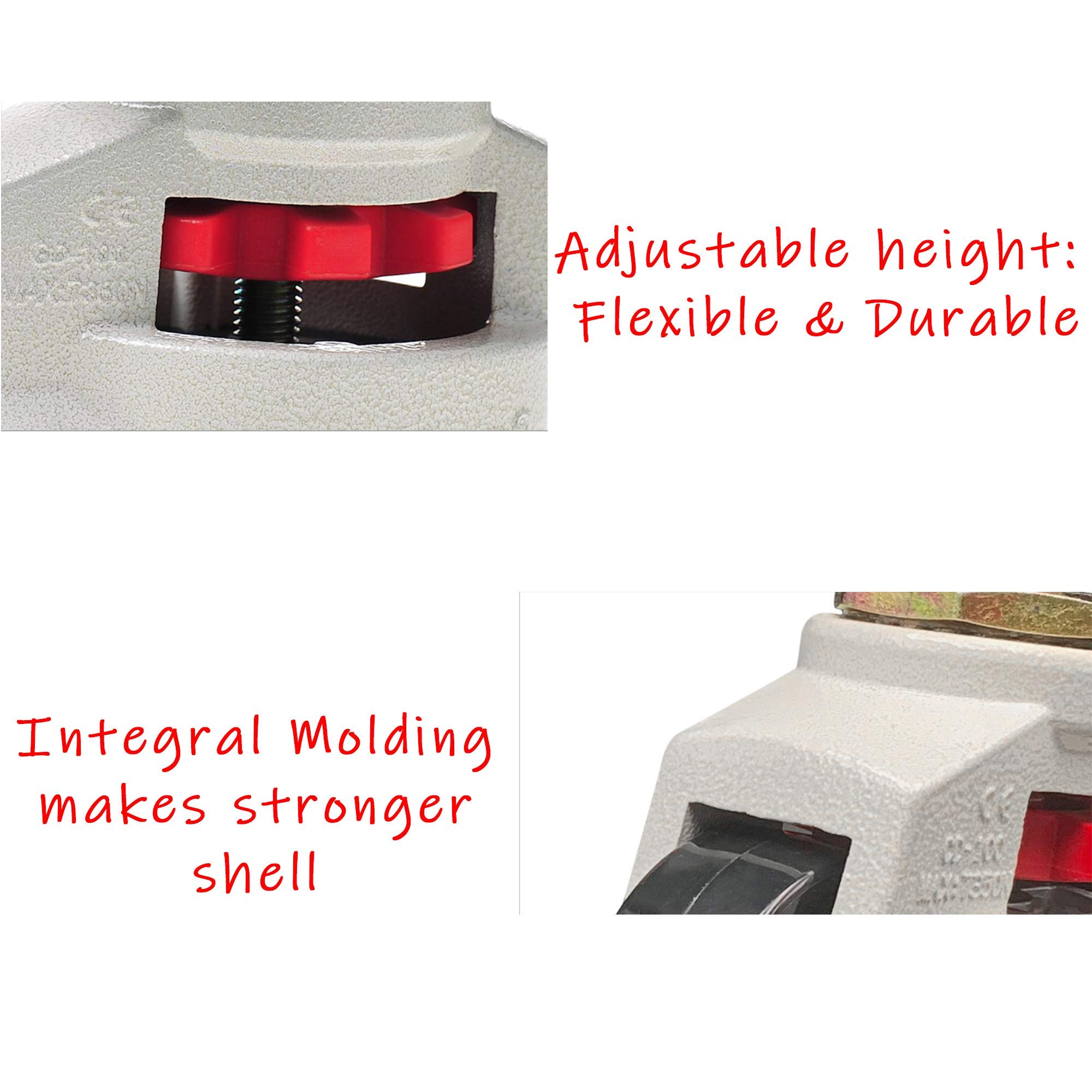 HLMOptimo GD-60F Retractable Leveling Casters with Rubber Pads - Heavy Duty Plate Mount Workbench Wheels (Set of 4) for Workshop, Garage, and Industrial Equipment Mobility