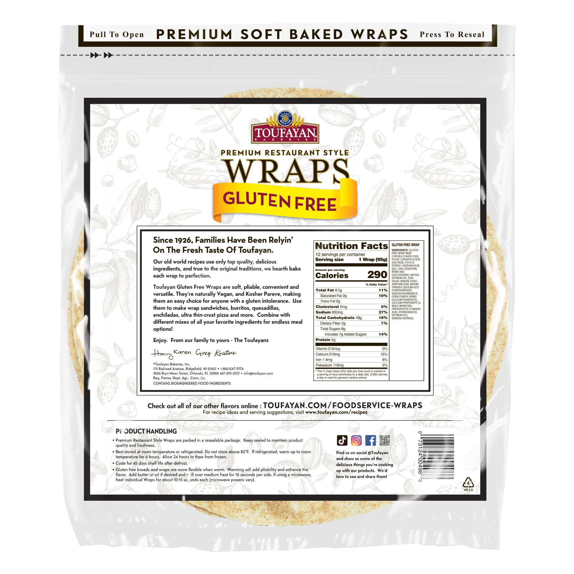 Toufayan Gluten Free 12-Inch Wraps Bulk Pack - 6 Packs (72 Wraps Total) | Premium Restaurant Style Tortilla Wraps for Sandwiches, Burritos & Quesadillas | Foodservice & Wholesale | Perfect for Catering, Meal Prep & Family Dinners