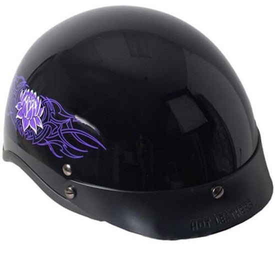 Hot Leathers D.O.T. Approved Purple Lotus Gloss Black Finish Motorcycle Helmet for Women - Stylish & Safe Riding Gear for Cruisers, Street Bikes & Commuting
