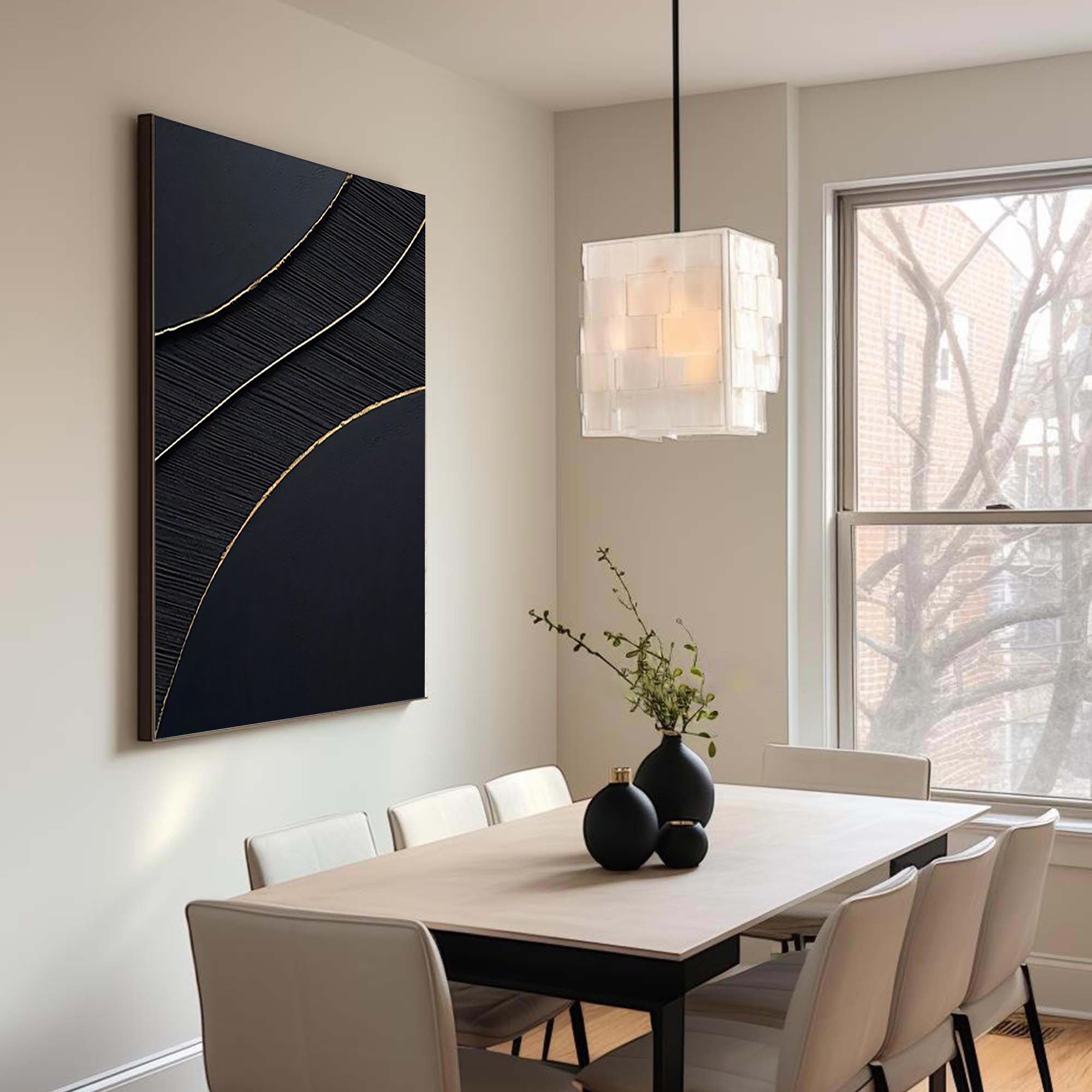 Black Gold Minimalist Textured Abstract Wall Art Painting #MZ049 - Perfect for Modern Home & Office Decor