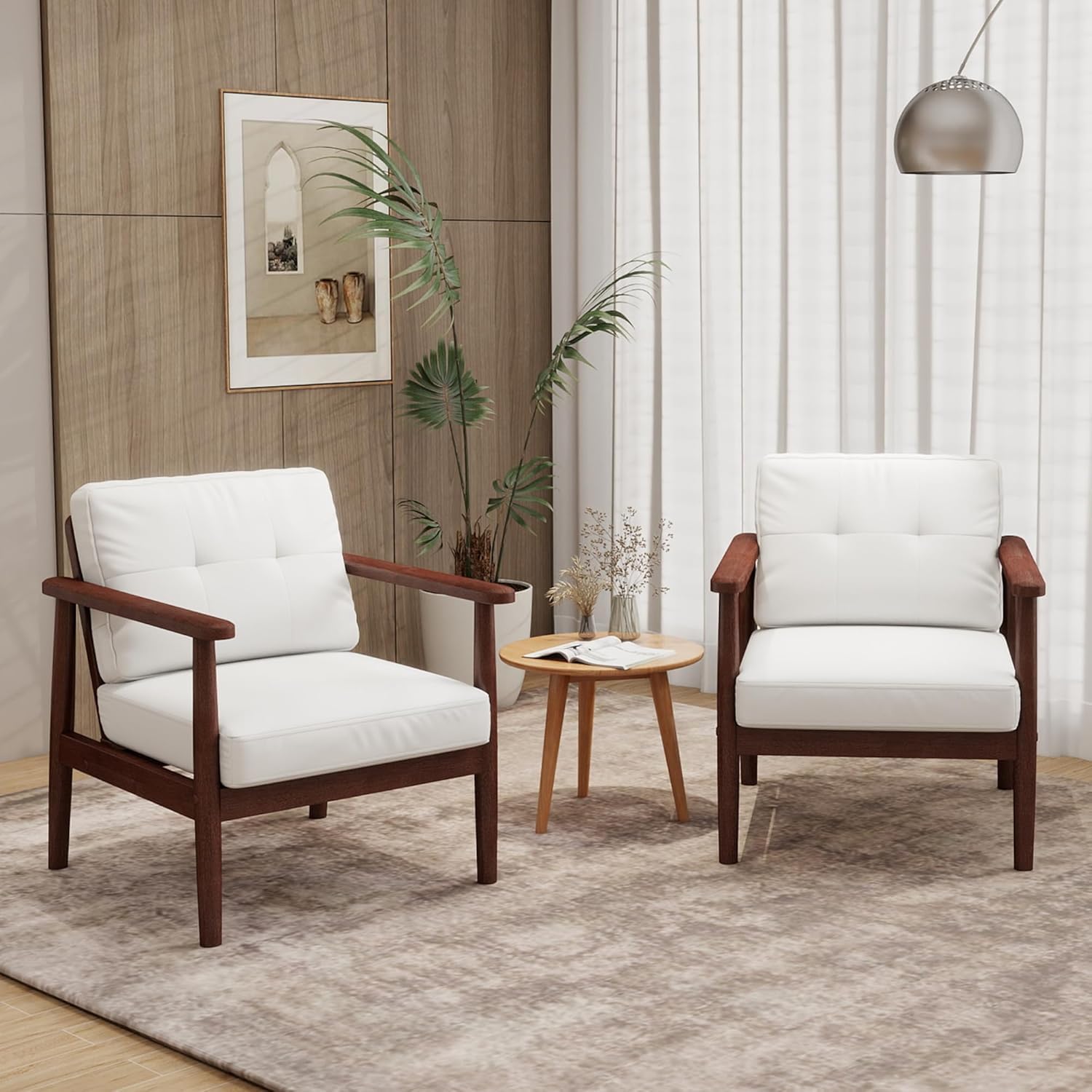 TYBOATLE White Faux Leather Accent Chair - Mid Century Modern Armchair with Solid Wood Frame - Stylish Living Room, Office & Waiting Room Seating - Perfect for Home Decor, Lounge Areas & Reception Spaces