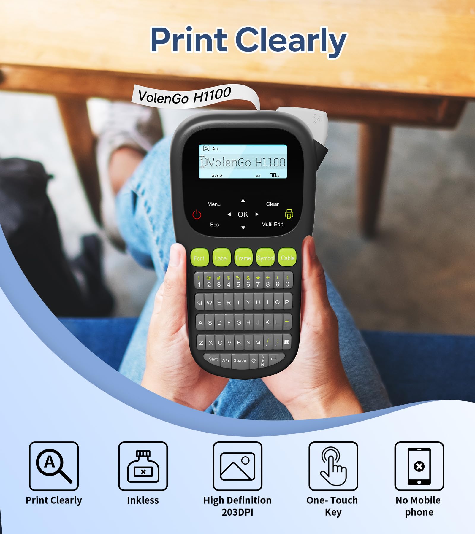 Ptouch H1100 Handheld Label Maker Machine with Waterproof & Laminated Tape, Backlit LCD Display & One-Touch Keys - Perfect for Home, Office, Warehouse & School Organization (Labeling Files, Storage Bins, Cables & More)