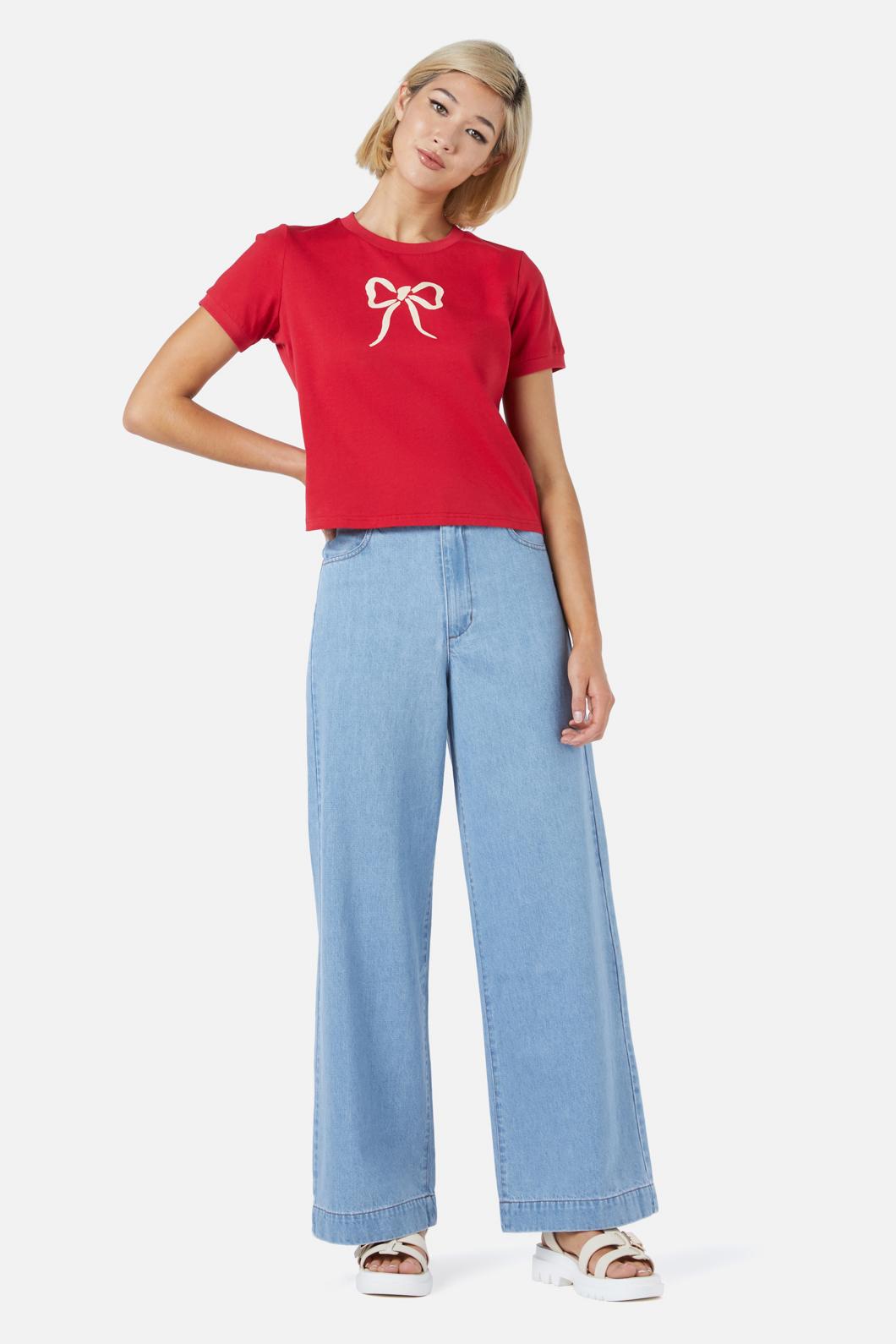 Stylish Bow Print T-Shirt for Women - Trendy Casual Top for Everyday Wear & Fashion Outfits