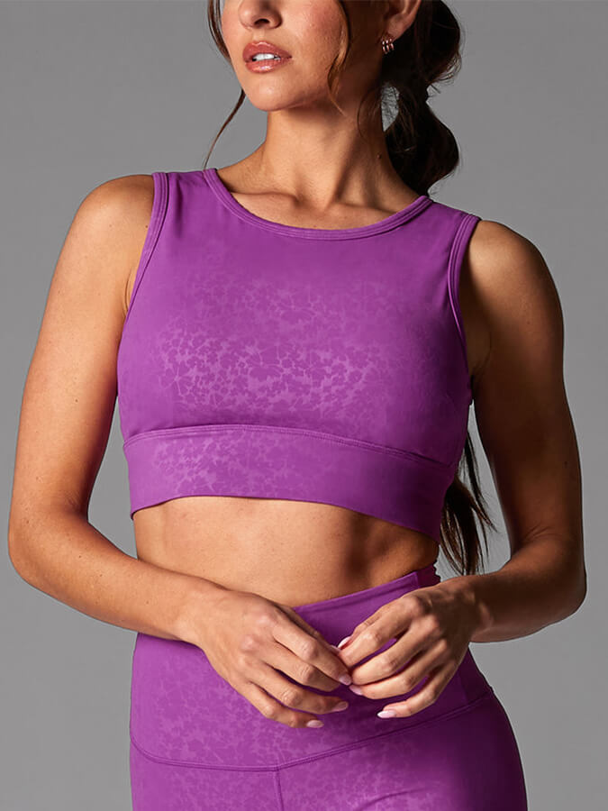 Tavi Agility Women's Sports Bra - High Impact Support, Moisture Wicking, Comfort Fit - Violet Floral Print for Yoga, Running & Gym Workouts