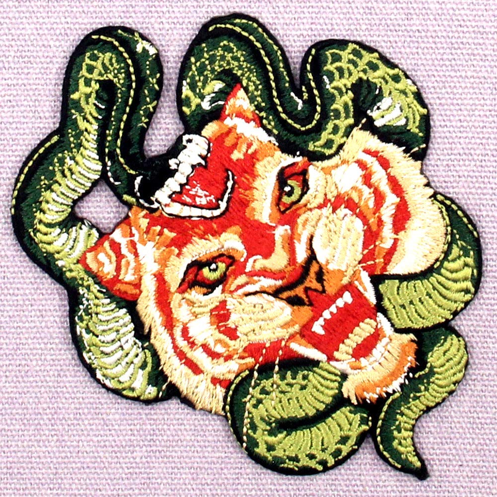 Roaring Tiger and Snake Embroidered Patch - Iron On & Sew On Emblem for Jackets, Hats, Bags - DIY Clothing Accessories for Cosplay, Bikers, Fashion