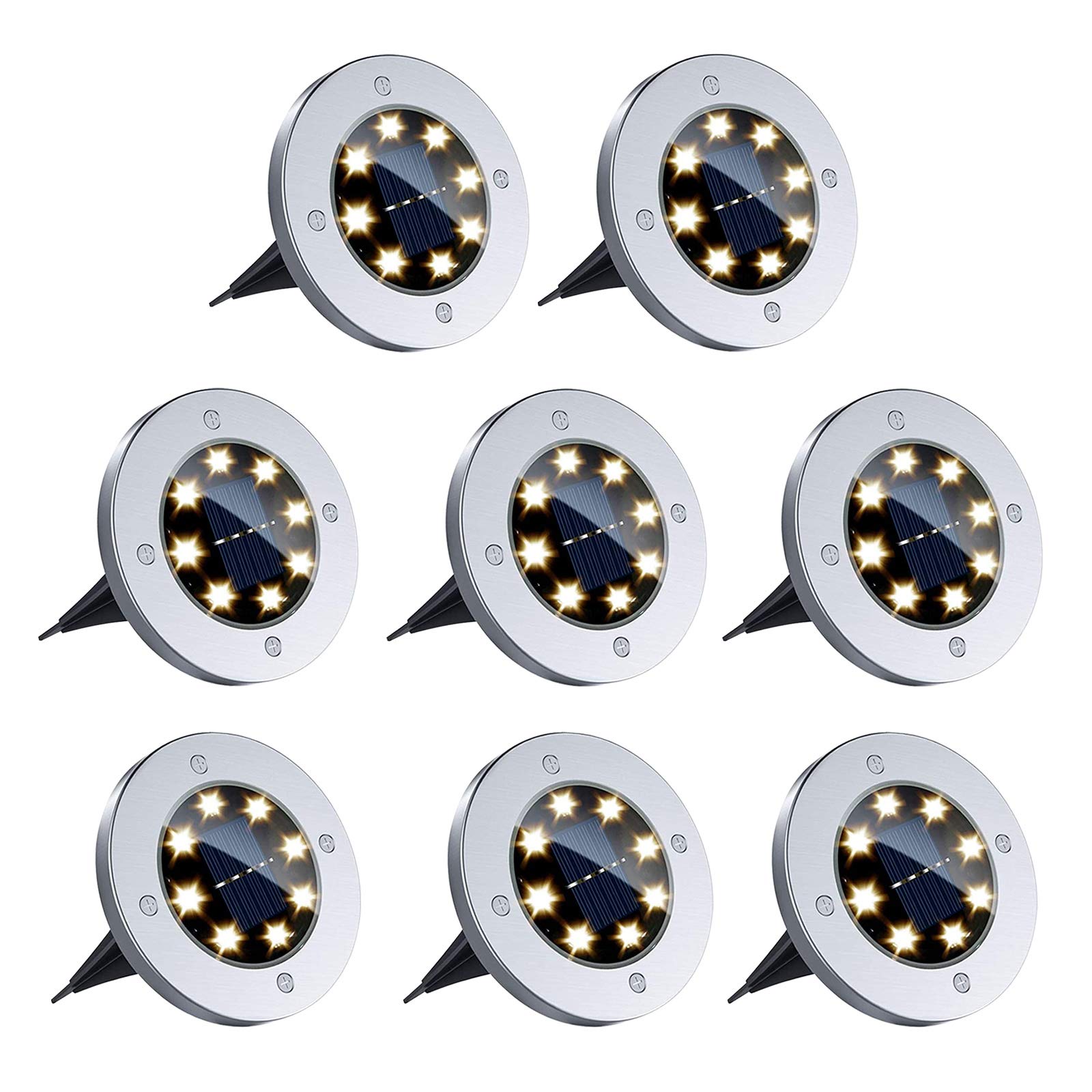 Dersoy Solar Ground Lights - Waterproof Outdoor Solar Garden Lights for Pathway, Yard, Deck, Lawn, Patio & Walkway - 8 Pack Warm White LED Landscape Lighting for Garden, Driveway & Backyard Decor