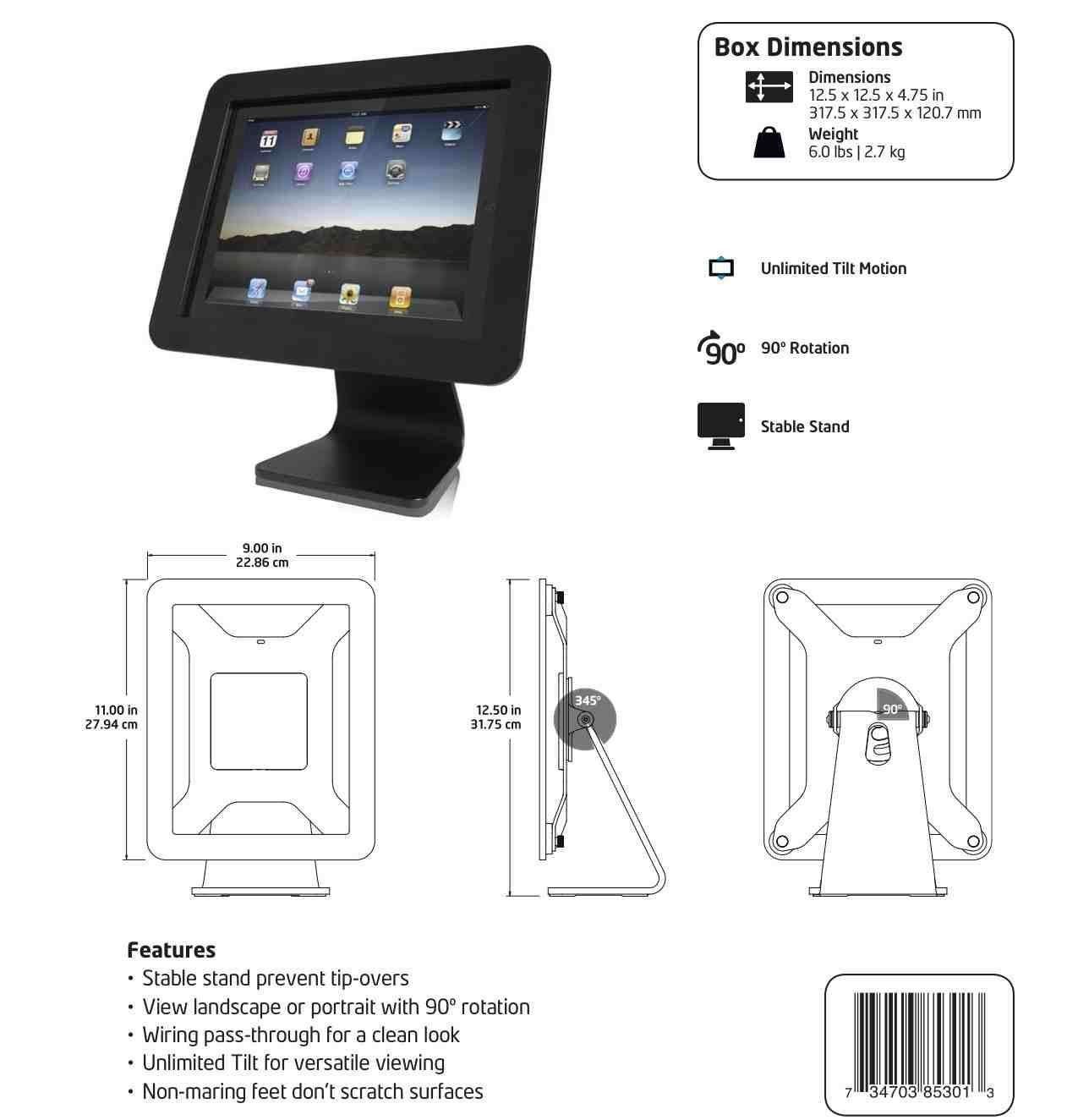 Maclocks iPad Security Enclosure - Countertop Interactive Unit for iPad & iPad Air (Black) | Secure Display for Retail, Restaurants & Public Spaces | AIO-B Model