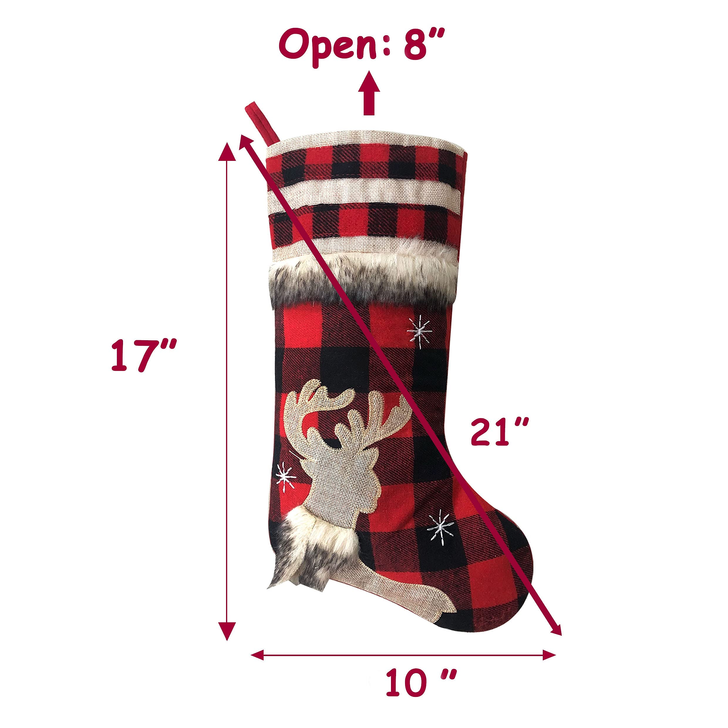 BRvieluck Christmas Stockings Set of 5 - Buffalo Red Plaid with Soft Faux Fur Trim, Large 20 Inch Holiday Stockings for Fireplace Decor, Family Gift Exchange, Xmas Party & Festive Home Decoration (5 Pack) - Perfect for Christmas Morning, Santa Gifts, and Cozy Winter Celebrations