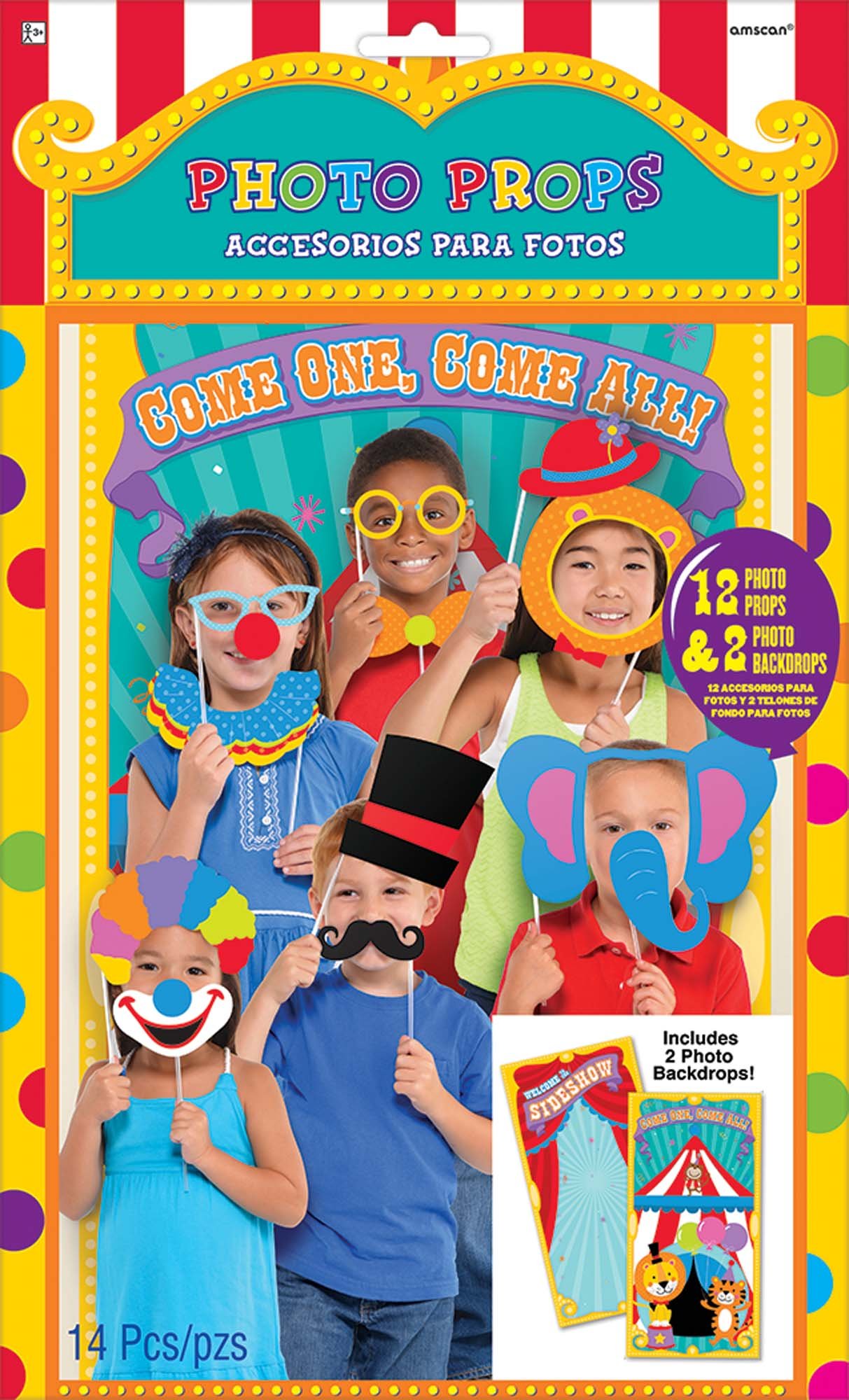 Amscan 397100 Carnival Photo Props - 14-Piece Set, Multicolor, Assorted Sizes for Party Decorations & Photo Booth Fun