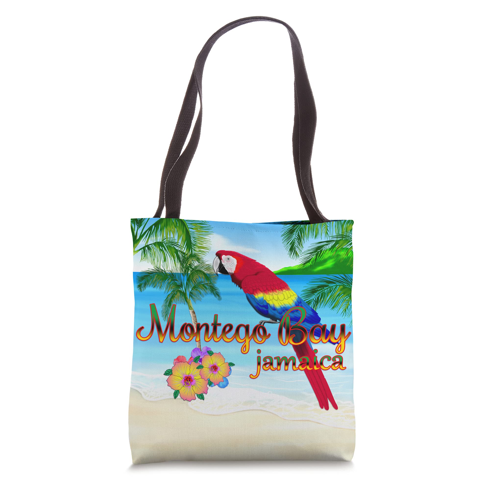 Stylish Montego Bay Jamaica Parrot Tote Bag - Perfect for Beach Vacation, Summer Travel & Shopping - Durable Eco-Friendly Cotton Carryall for Women