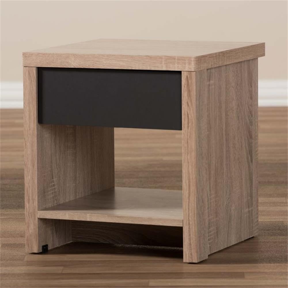 Allora Modern 1-Drawer Wood Nightstand - Light Brown & Gray Bedside Table for Bedroom, Living Room & Office Storage