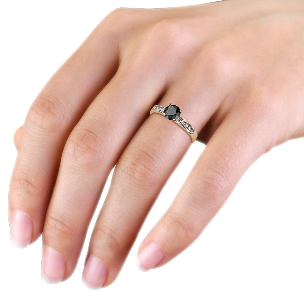 14K Gold Black Diamond & Natural Diamond Engagement Ring 1.30 ctw with Milgrain Detailing - Perfect for Proposals, Anniversaries & Romantic Occasions