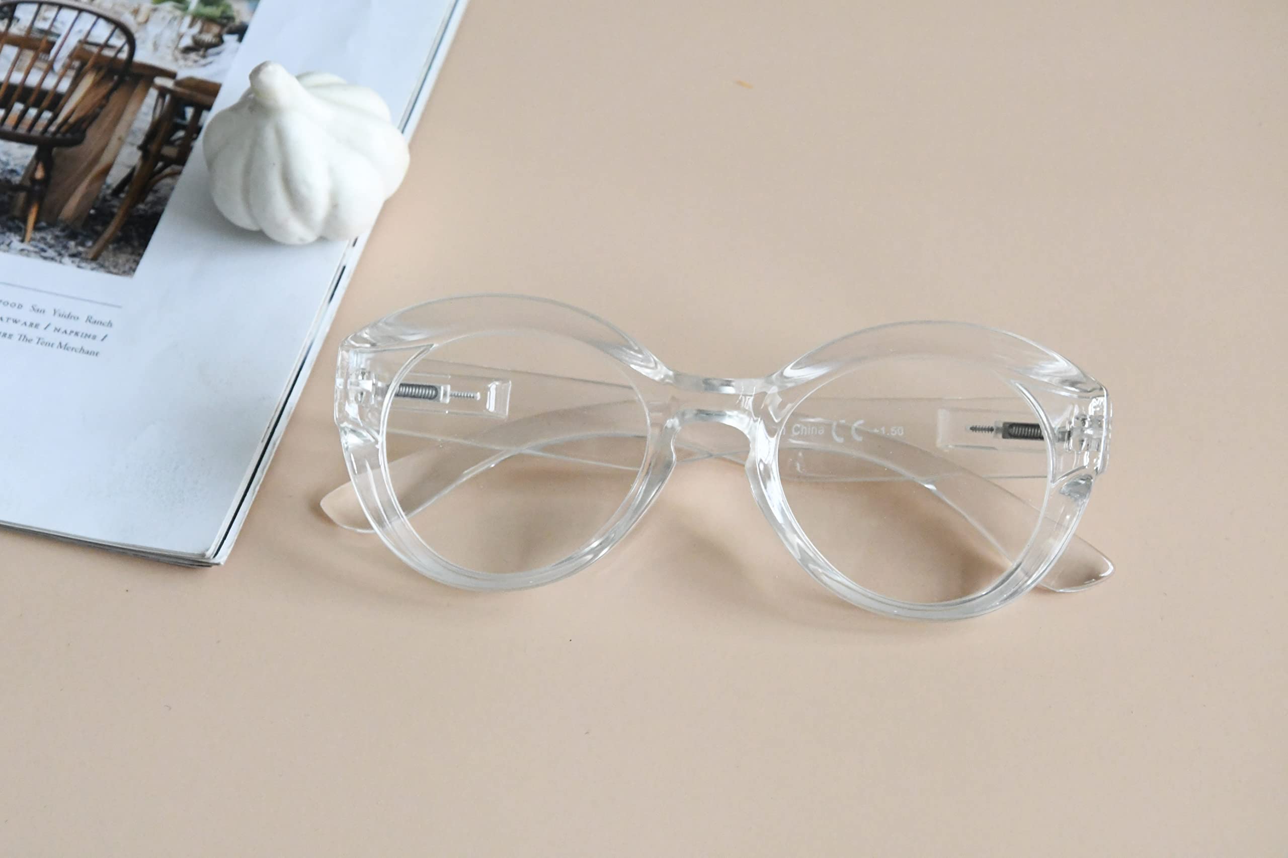 Stylish Round Reading Glasses for Women - Large Frame Lightweight Eyewear +4.00 Strength | Perfect for Reading, Computer Use & Fashion Accessories