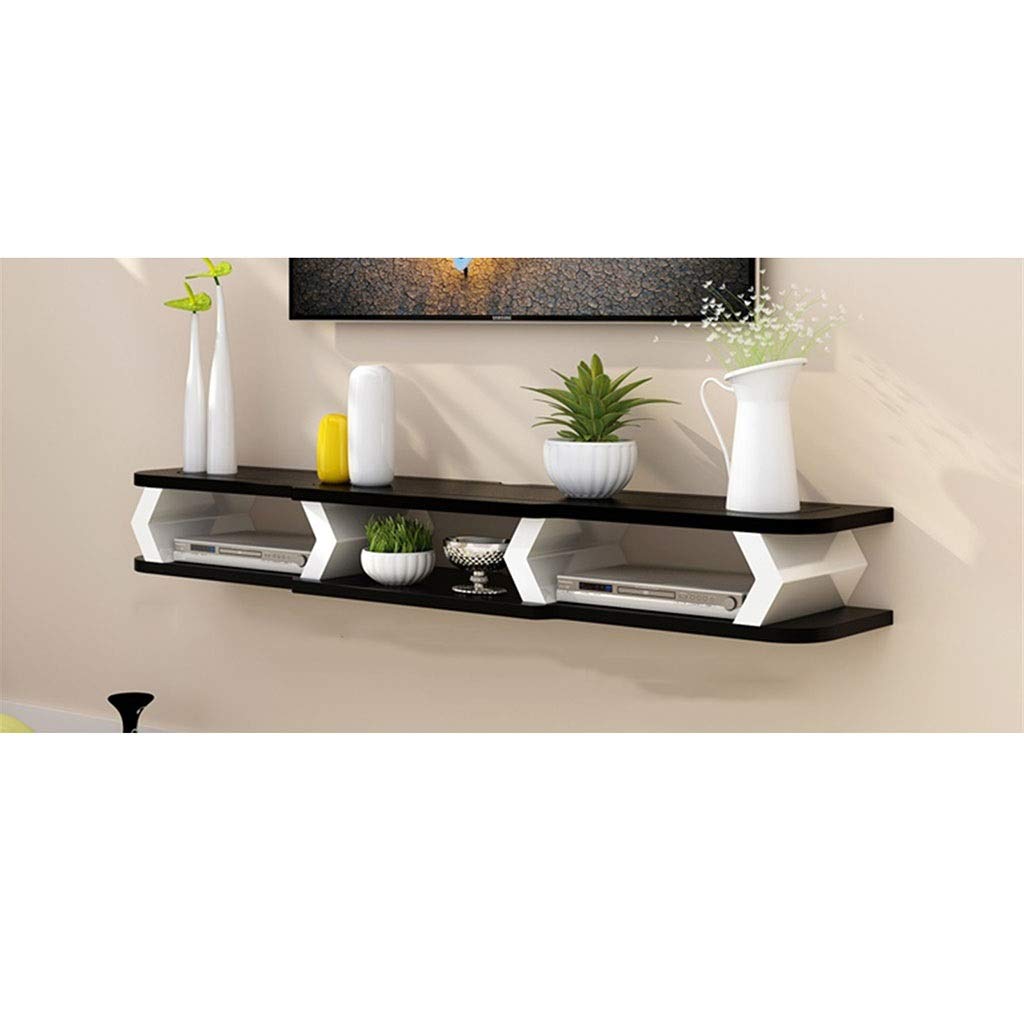 Black Wall-Mounted Floating TV Shelf - 130cm Open Storage Rack for Living Room & Bedroom - TV Stand, Set-top Box Organizer, Wall Mount Shelf with Partition - Perfect for Home Entertainment & Space Saving Storage
