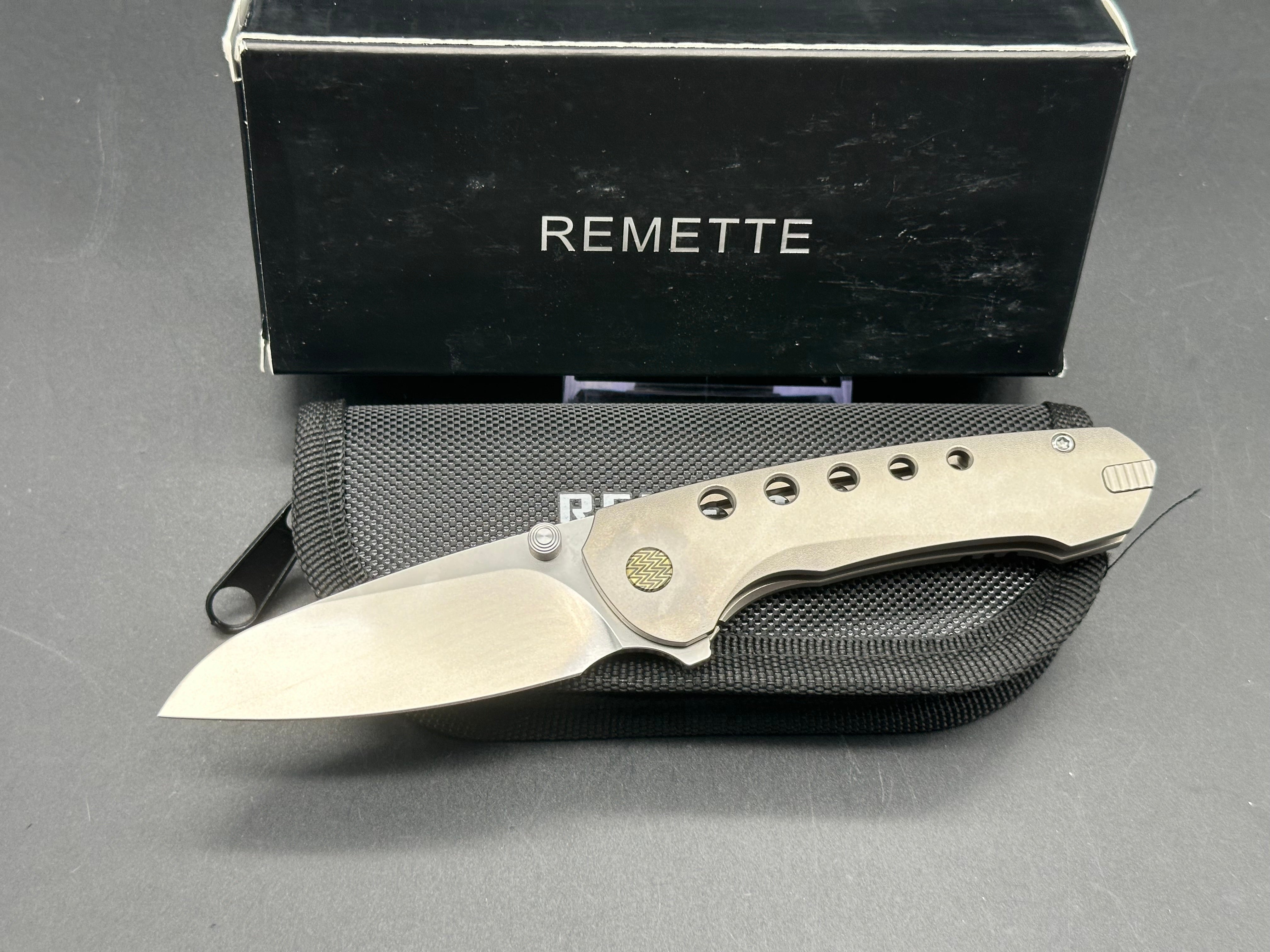 REMETTE BEE Pocket Knife - Orange Peel Titanium Handle with M390 Blade Steel & Titanium Toothpick | EDC Folding Knife for Camping, Hiking & Outdoor Survival