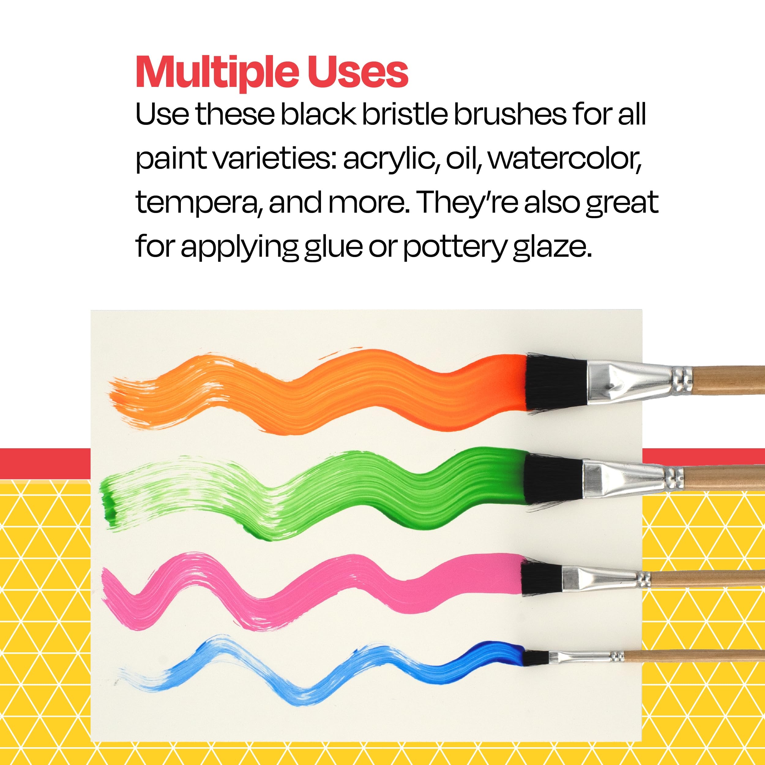 School Smart Black Bristle Paint Brushes with Enameled Hardwood Handles - Bulk Set of 72 Assorted Sizes for Classroom, Art Projects & DIY Crafts - Perfect for Kids, Students & Professional Artists