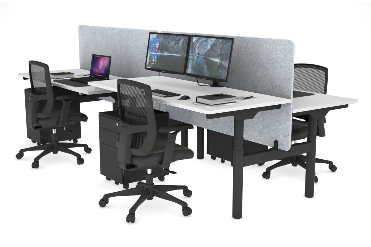Flexi Premium Height Adjustable 4-Person H Bench Workstation - Black Frame [1600L x 700W] - Ideal for Office, Coworking Space & Home Office Setup