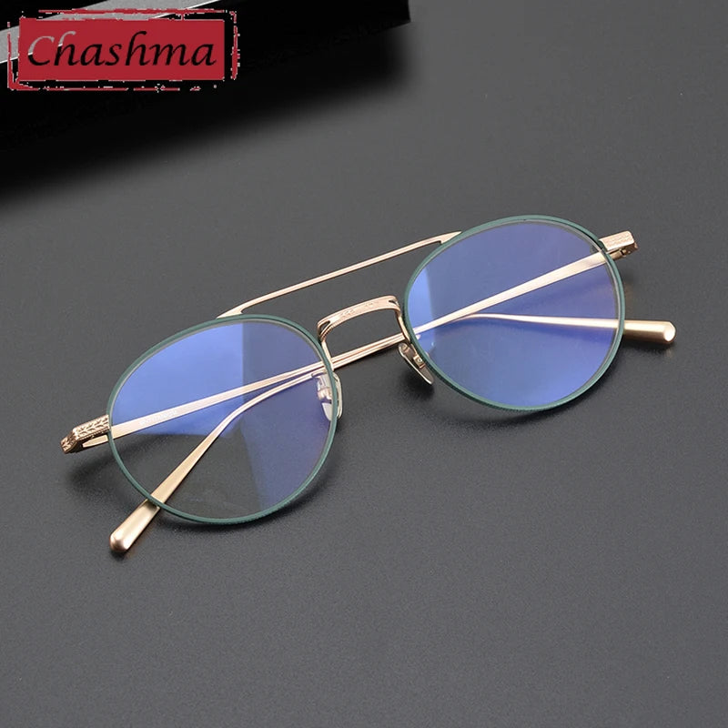 Unisex Titanium Round Full Rim Double Bridge Eyeglasses 84020 - Stylish & Durable for Reading, Work, and Everyday Wear