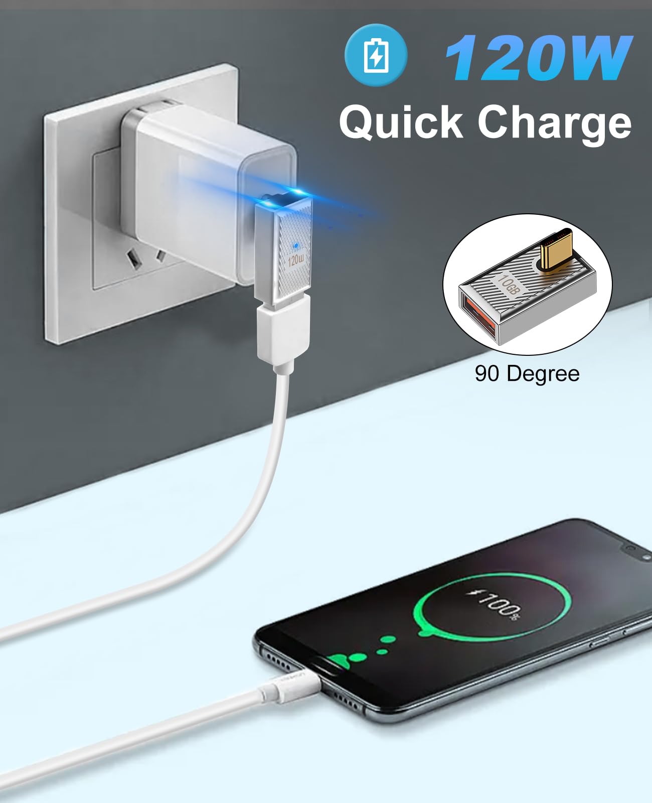 Duttek 90 Degree Right Angle USB C to USB A Adapter 2 Pack - 120W 10Gbps Fast Charging, USB 3.1 Type C Female to Male OTG Converter - Compatible with MacBook, Samsung Galaxy, Tablets - Perfect for Tight Spaces & Travel Charging