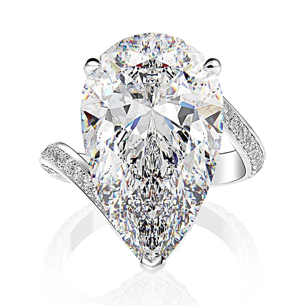 925 Sterling Silver Shiny Full Diamond Gemstone Ring - Cubic Zirconia Water Drop CZ Multi Row Eternity Band | Elegant Engagement Wedding Ring for Women (Size 8) | Perfect for Anniversaries, Proposals & Special Occasions