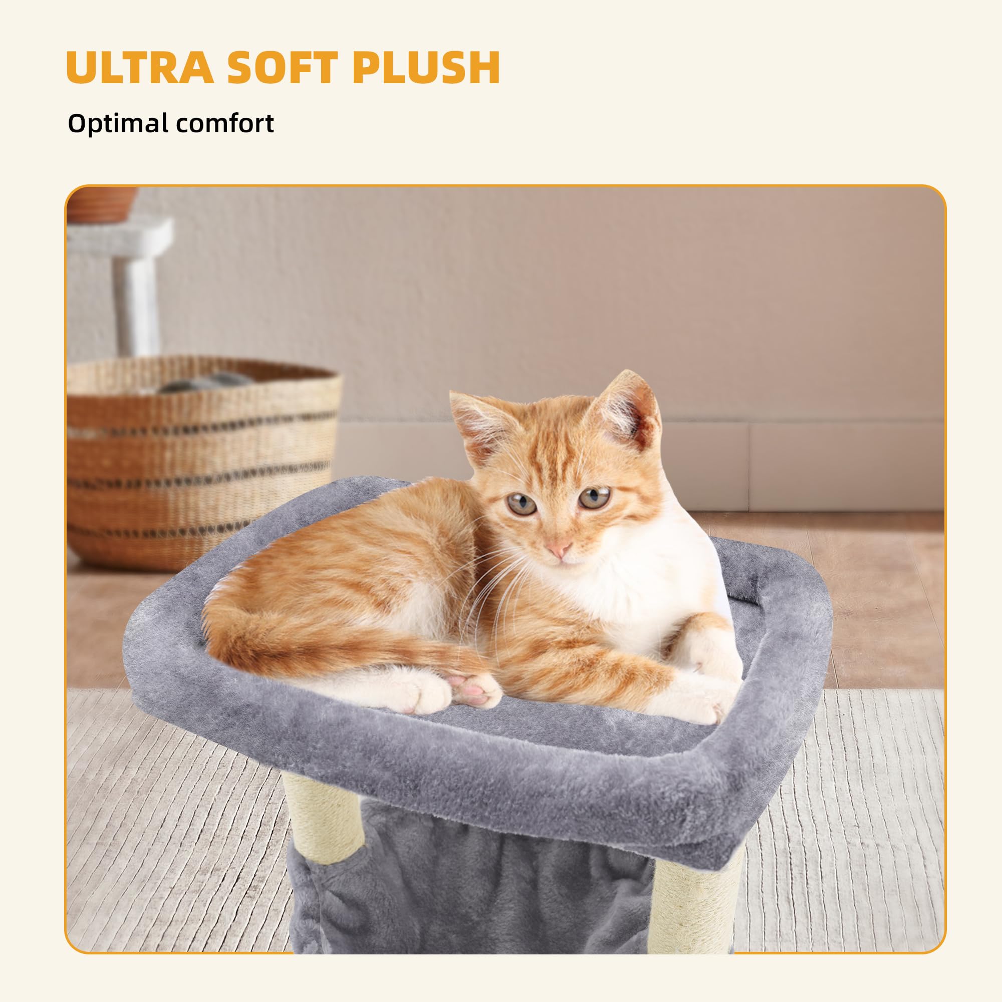 Premium Multi-Level Cat Tree for Indoor Cats - Sturdy Cat Tower with Spacious Condo, Cozy Hammock & Scratching Posts - Space-Saving Grey Climbing Activity Center for Kittens & Adult Cats - Perfect for Apartments, Living Rooms & Pet Play Areas