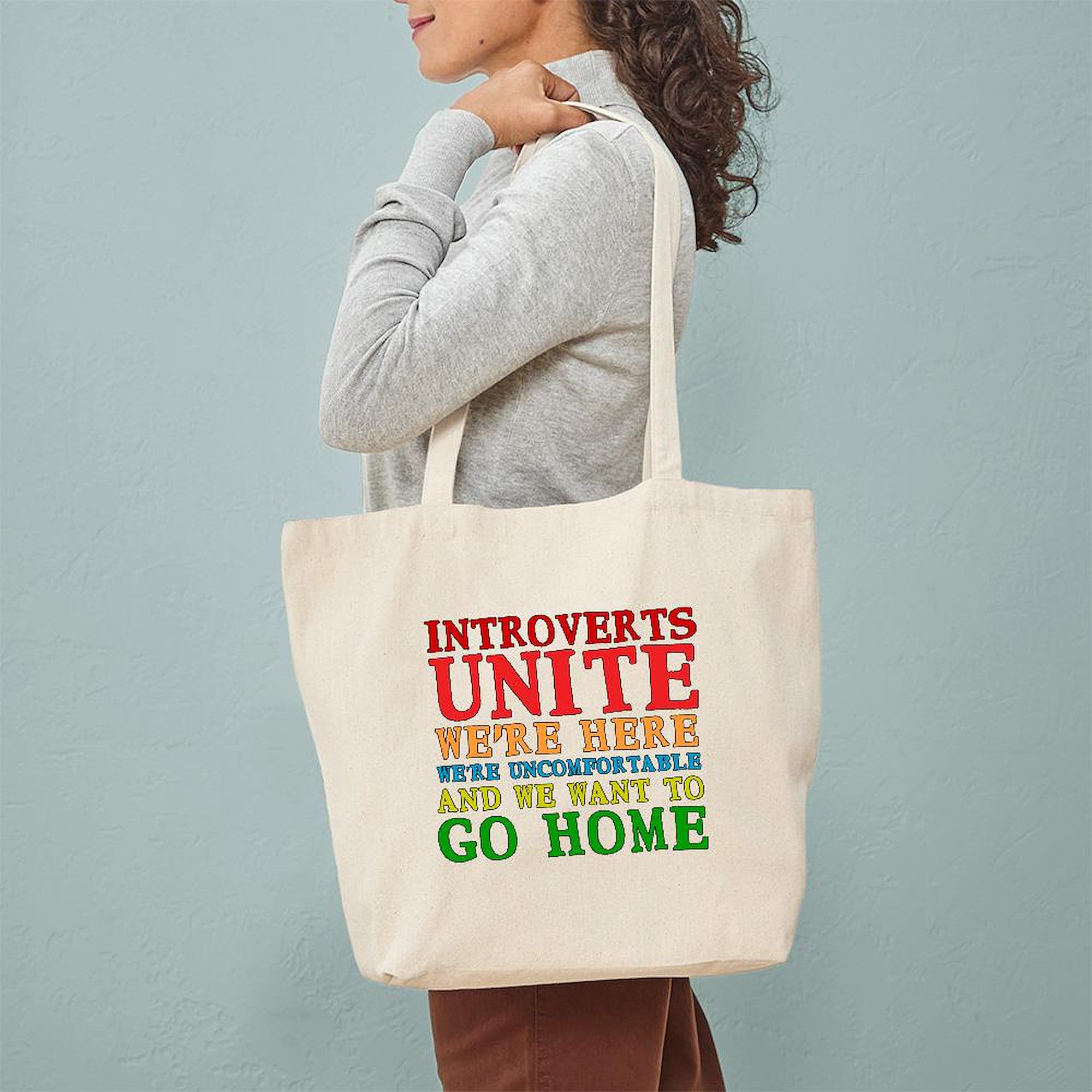 Introverts Unite Tote Bag - Natural Canvas Reusable Shopping Bag for Groceries, Books & Everyday Use | Eco-Friendly Cotton Tote for Work, School & Travel