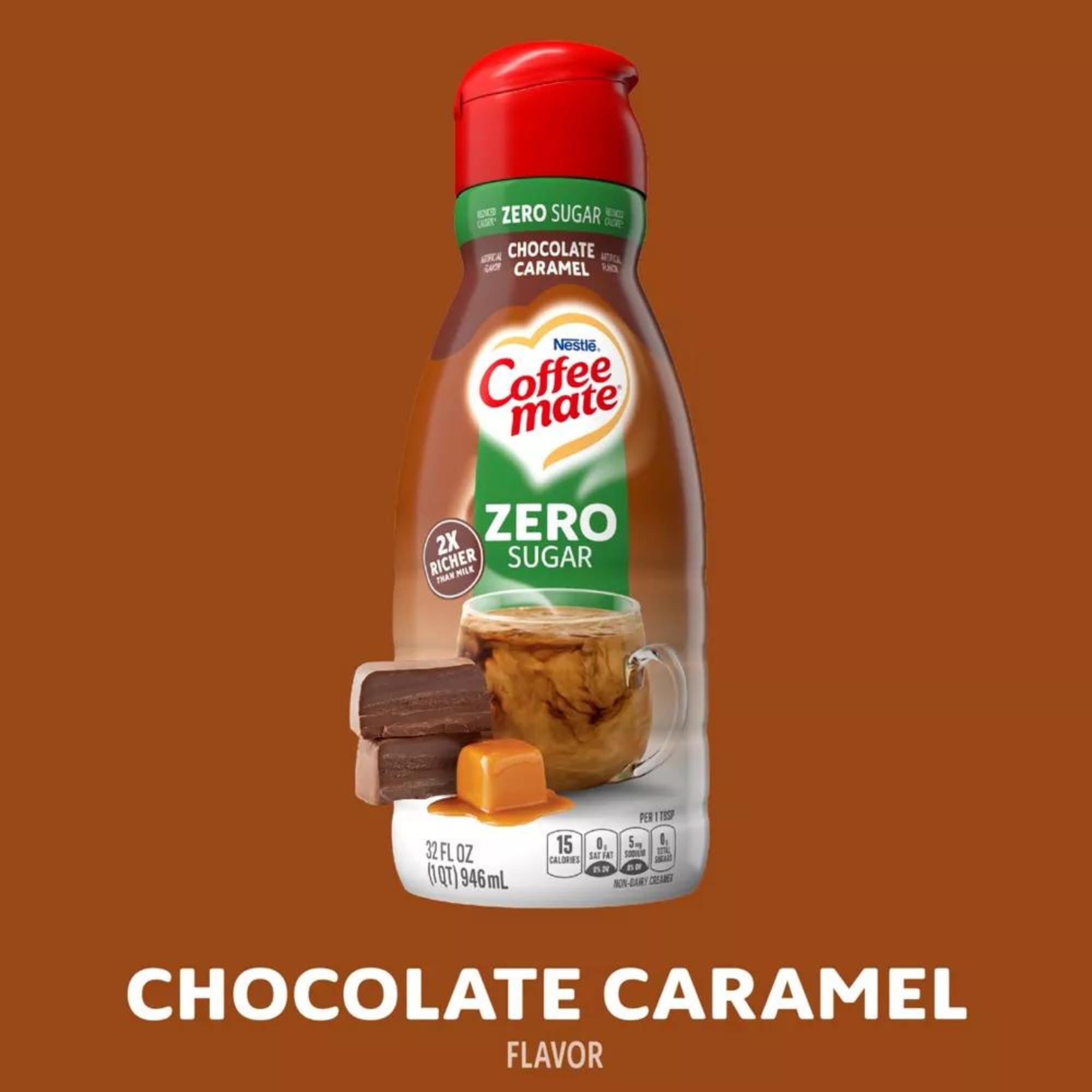 Sugar-Free Liquid Coffee Creamer Bundle - 2 x 32oz Bottles CoffeeMate Creamer + Freeze Dried Ice Cream Bites (Chocolate Caramel) | Zero Sugar, Keto-Friendly | Perfect for Coffee, Baking & Dessert Toppings