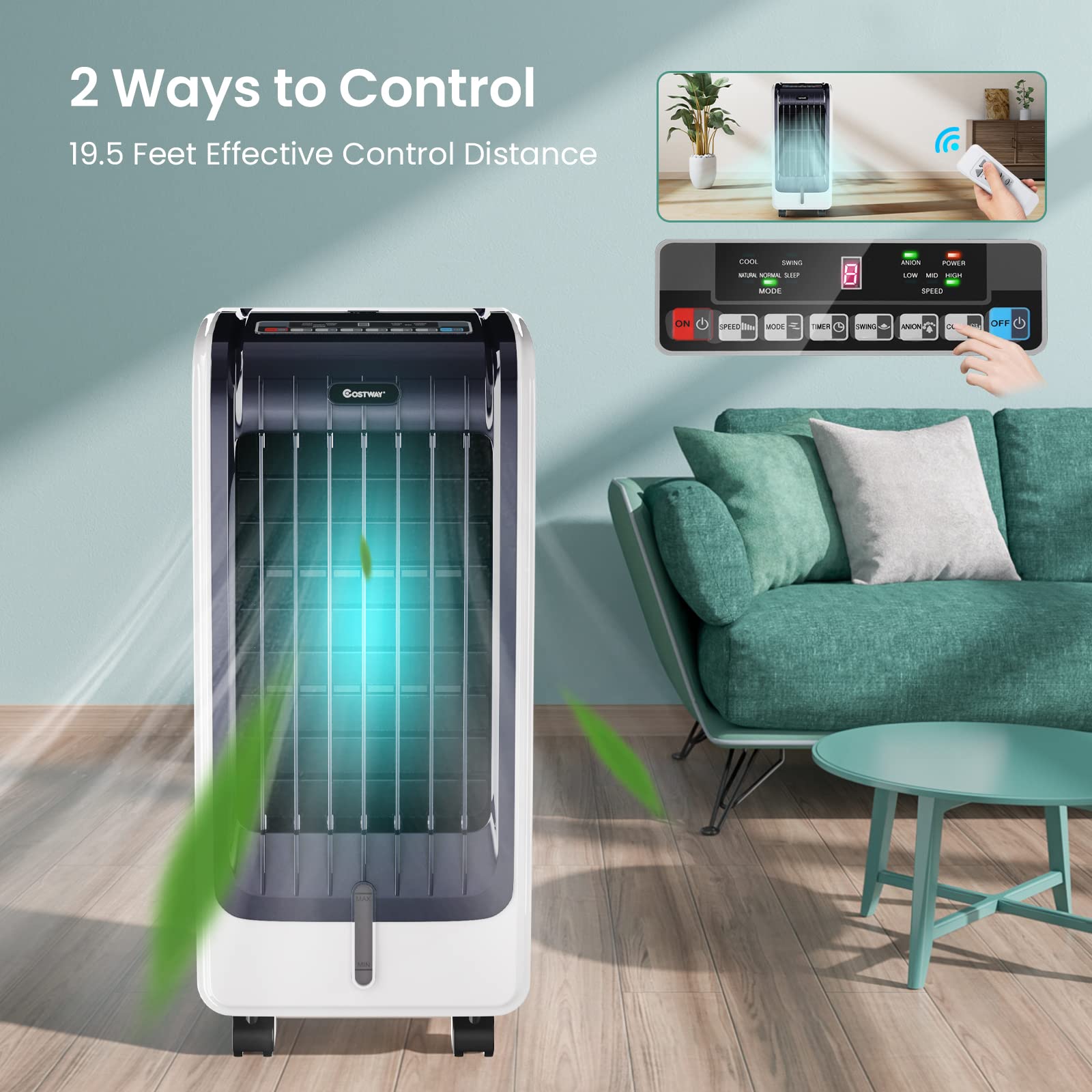 COSTWAY 3-in-1 Portable Evaporative Air Cooler with Remote Control | 8-Hour Timer & 2 Ice Crystal Boxes | Quiet Operation for Bedroom, Home & Office | Perfect for Summer Cooling & Indoor Comfort
