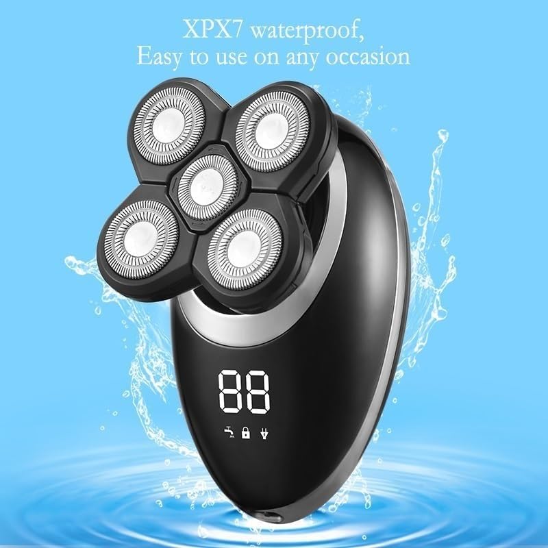 5-in-1 Electric Shaver for Men - 5D Floating Head Beard Trimmer & Nose Hair Clipper with LCD Display | Wet/Dry Cordless Shaving for Travel & Daily Grooming