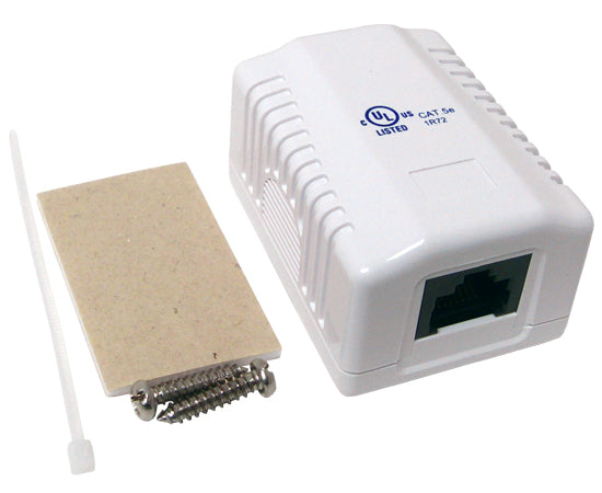 CAT5E Surface Mount Box - 1 Port & 2 Port Options - Pre-Wired Universal Enclosure (White) for Home & Office Network Installations