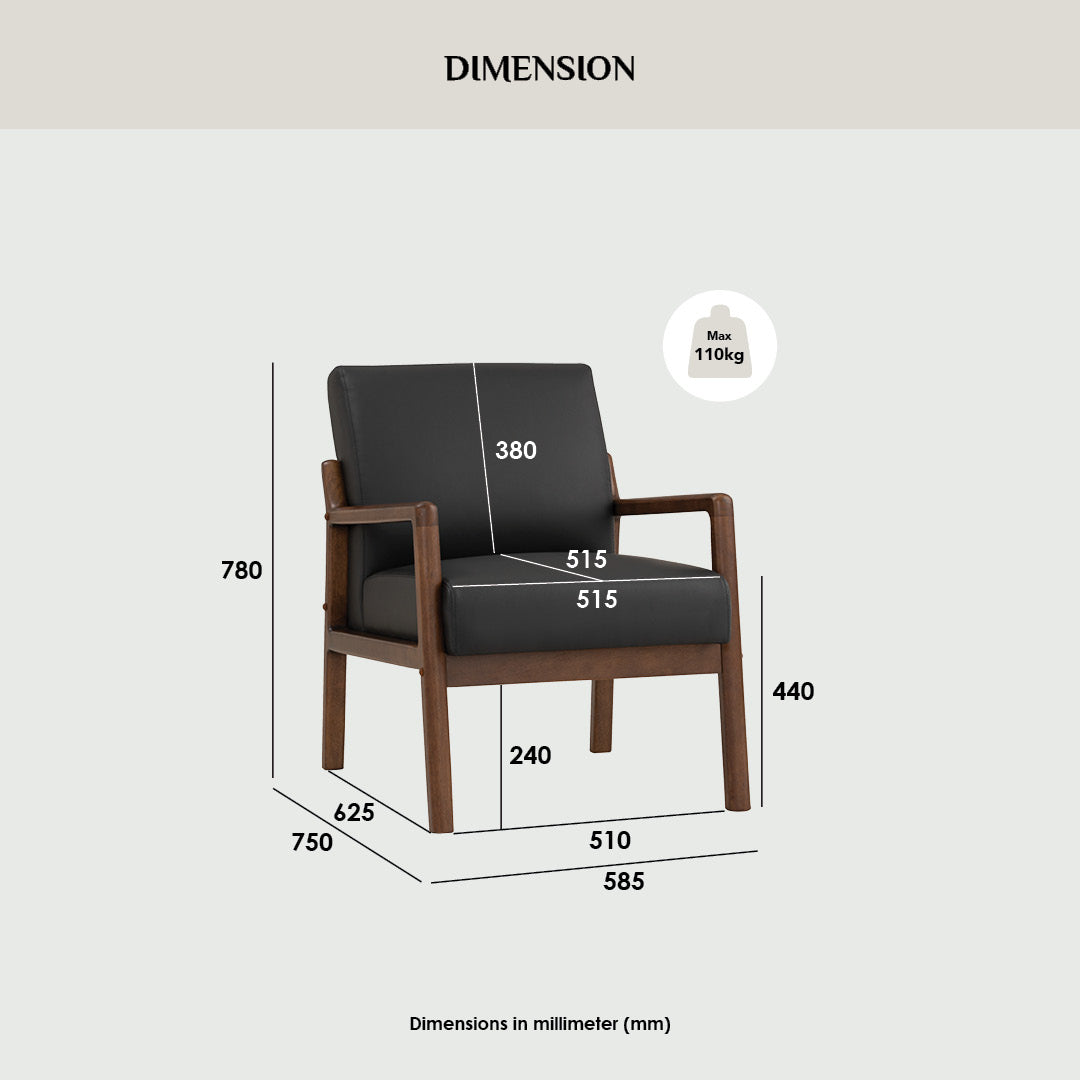 Premium Black & Walnut MENDO Lounge Chair - Modern Accent Chair for Living Room, Bedroom & Office - Perfect for Relaxing, Reading & Home Decor