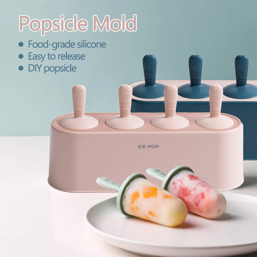 Best Silicone Popsicle Molds Set of 4 - Reusable DIY Ice Cream Makers for Easy Release Homemade Treats (Pink) - Perfect for Summer Snacks, Kids Parties & Healthy Frozen Desserts