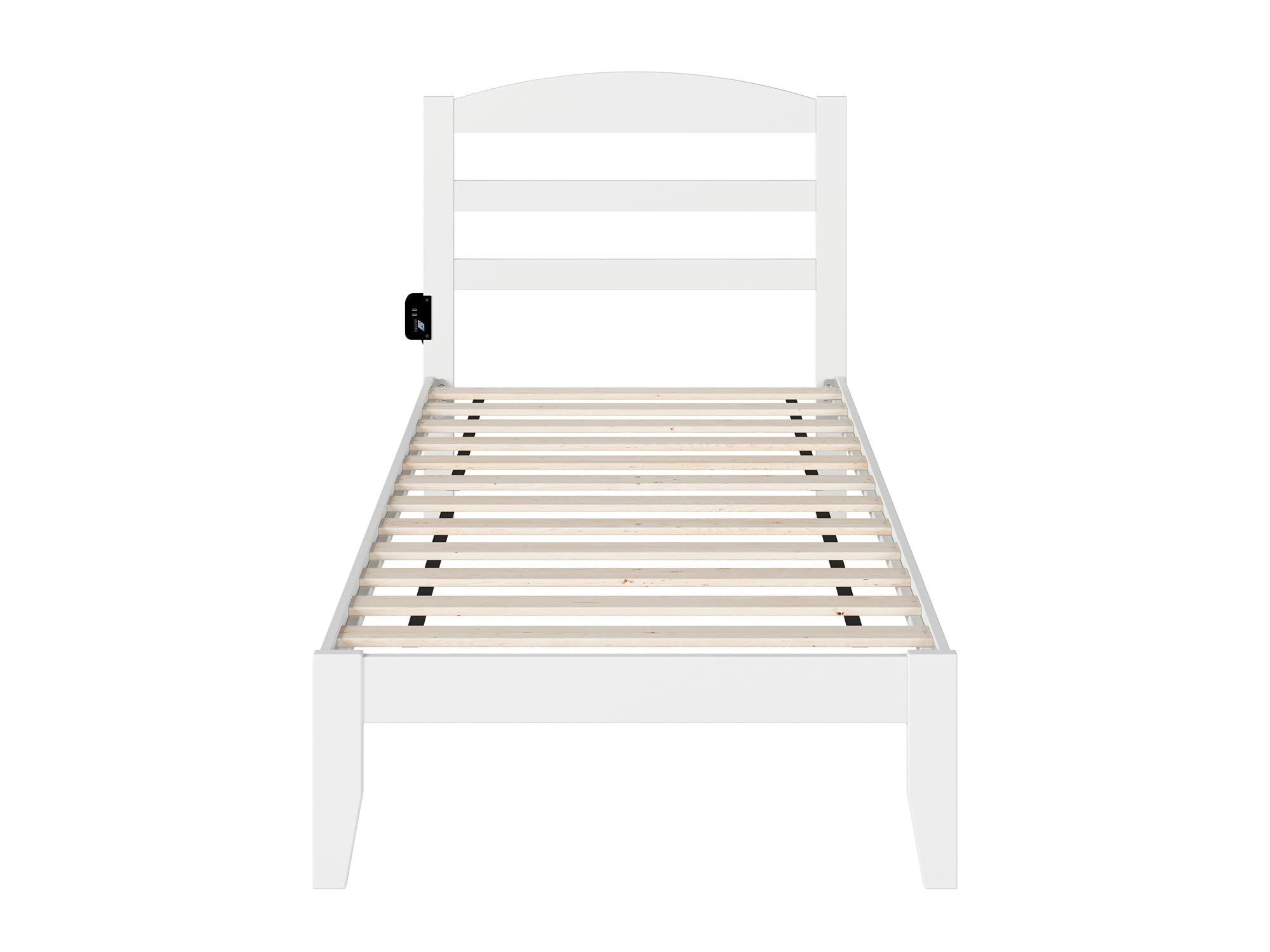AFI Warren Twin Size Platform Bed with USB Charging Station - White Wooden Frame for Small Spaces, Kids & Teens Bedroom, Dorm Room, Guest Room