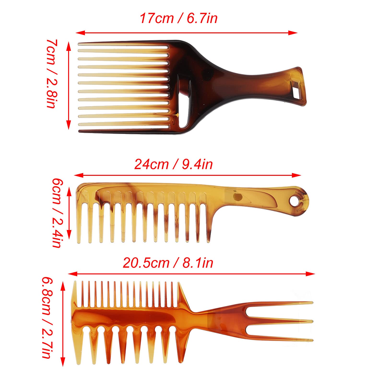 3pcs Hair Comb Set for Men & Women - Oil Head Comb, Fish Bone Comb & Slicked Back Comb - Professional Wide Tooth Styling Tools for Home & Barber Shop - Perfect for Hair Care, Styling & Grooming