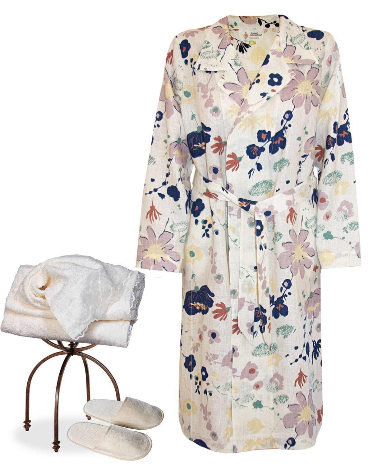 Armani International Luxury Shawl Robe Cover Up with Slippers and Hand Towel Set - Bridal Spa Gift, European Crafted for Wedding Morning & Honeymoon Relaxation