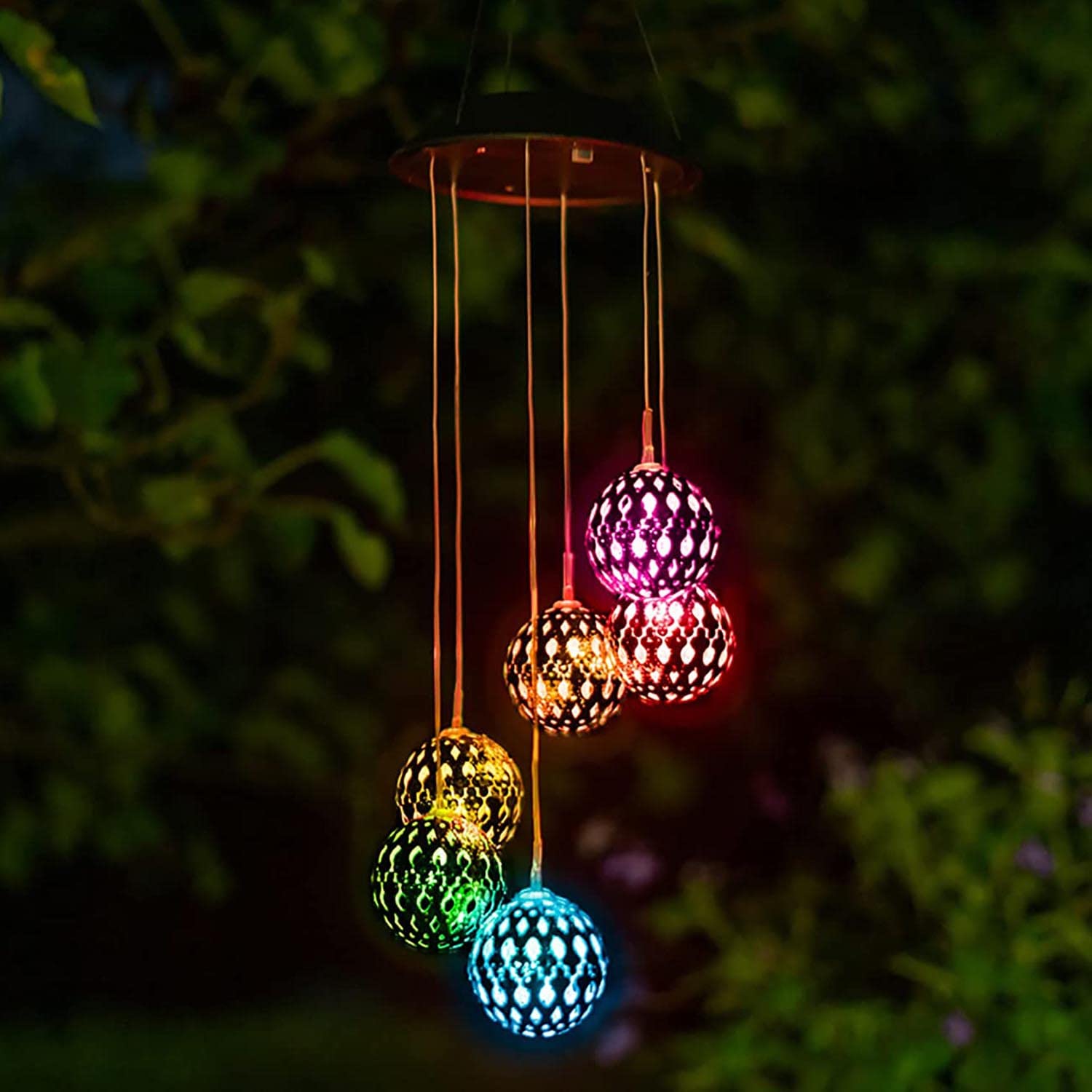 Solar-Powered Metal Orb Wind Chime with Rainbow LED Lights - Weatherproof Outdoor Hanging Decor for Garden, Patio, Deck & Trees | Perfect for Home Decoration & Relaxing Outdoor Spaces