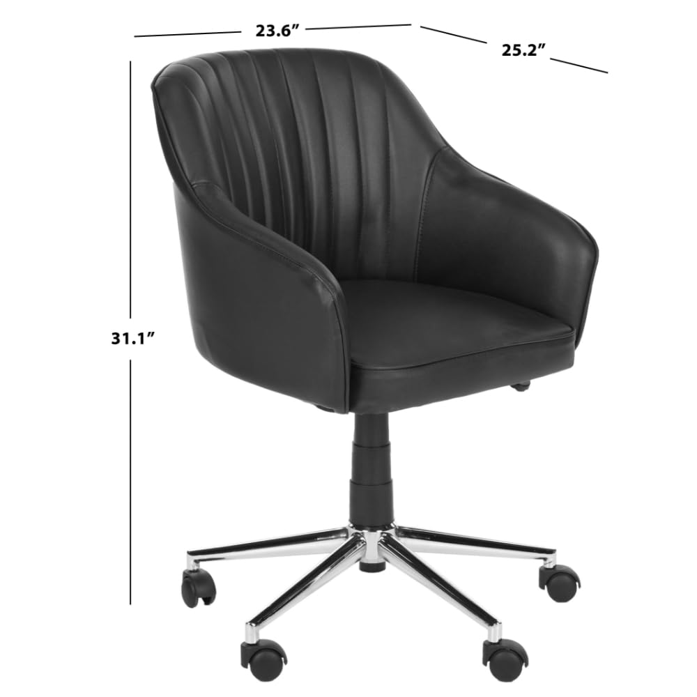 SAFAVIEH Home Collection Hilda Black Modern Office Desk Chair - Ergonomic Rolling Swivel Chair for Home Office, Study, Gaming & Workspace