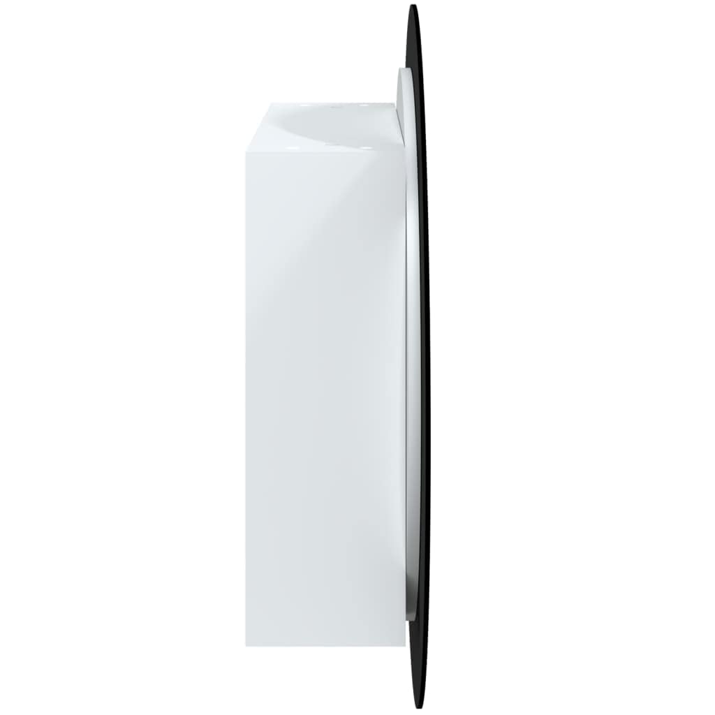 Modern White LED Bathroom Cabinet with Round Mirror - 21.3
