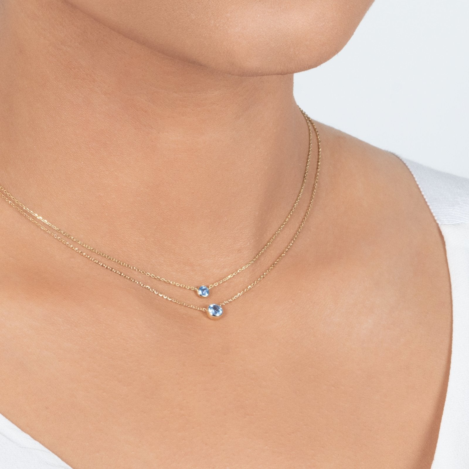 Blue Topaz Station Necklace - 14k Solid Yellow Gold Bezel Set Jewelry for Women | Perfect for Everyday Wear, Gift Giving & Special Occasions