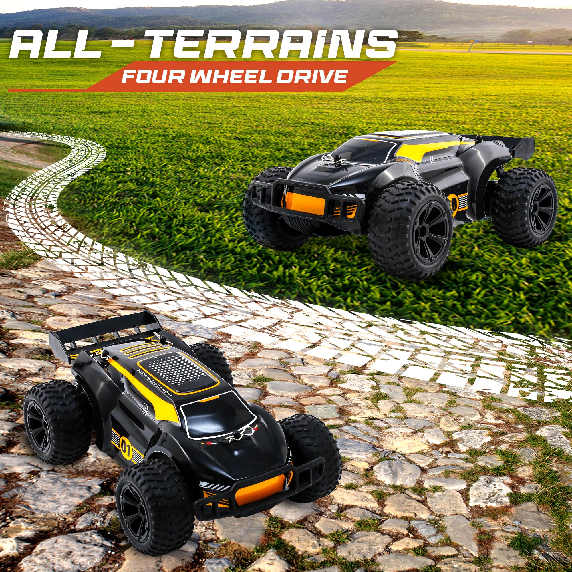 1:20 Scale Offroad Remote Control Car for Boys - High Speed 20km/h RC Truck with LED Lights, 2x 1000mAh Rechargeable Batteries - All Terrain 4WD Toy Car Gift for Kids & Teens | Outdoor Play, Backyard Racing, Birthday Present