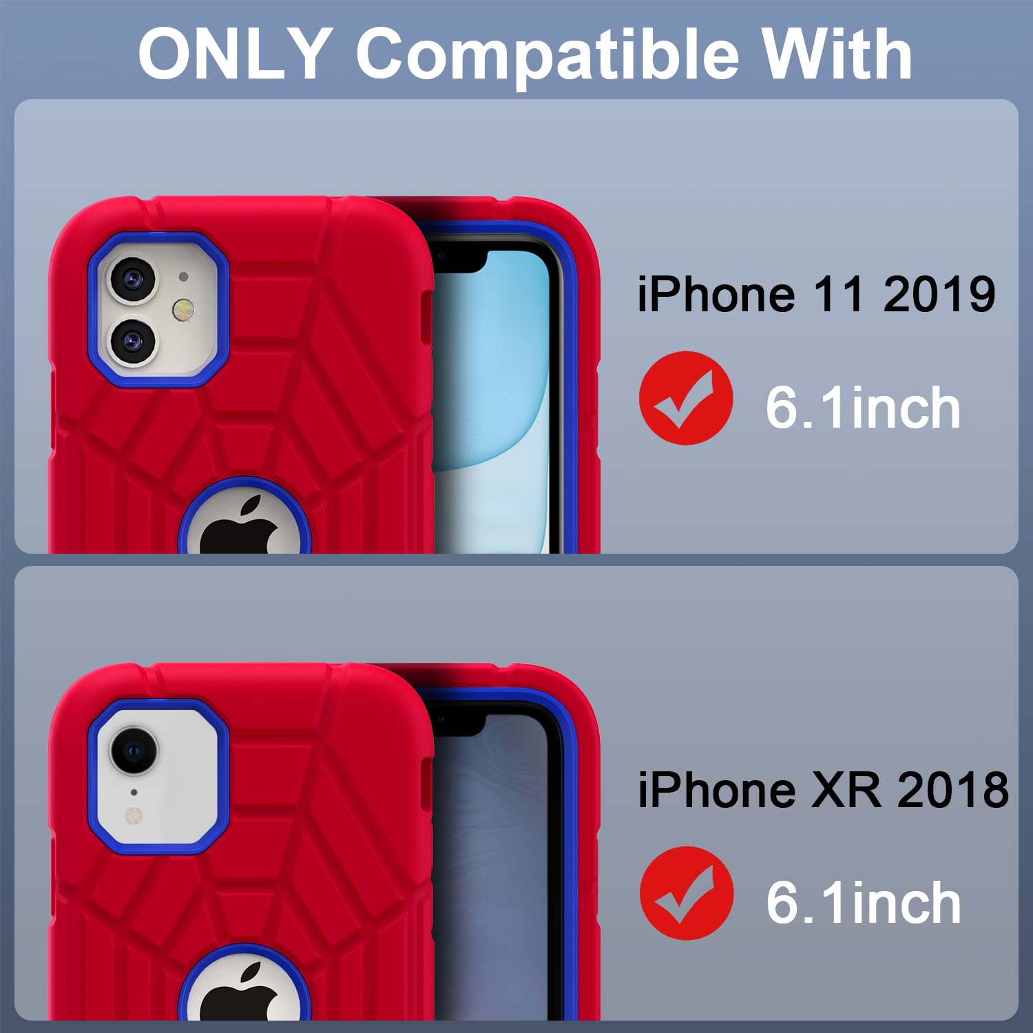Grifobes Shockproof Case for iPhone 11 & iPhone XR 6.1 Inch - Durable Protective Cover for Kids, Boys & Children (Red & Blue) - Perfect for School, Play & Outdoor Activities