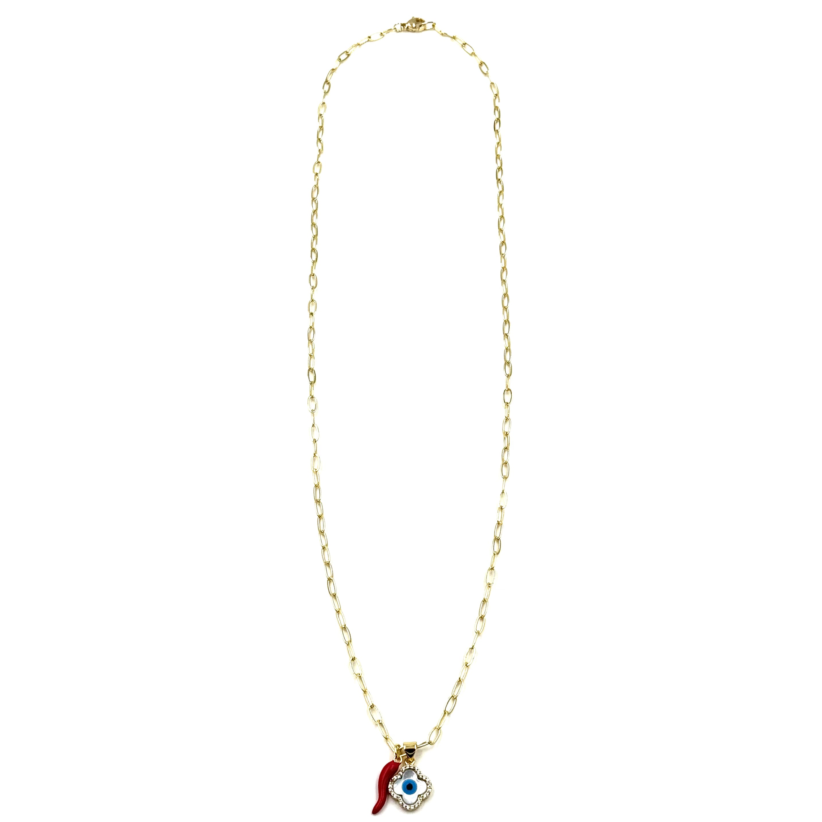 Ashley Gold Stainless Steel Gold Plated Red Enamel Horn Evil Eye Necklace with CZ Charm - Protection Jewelry for Women, Gift for Birthday & Valentine's Day