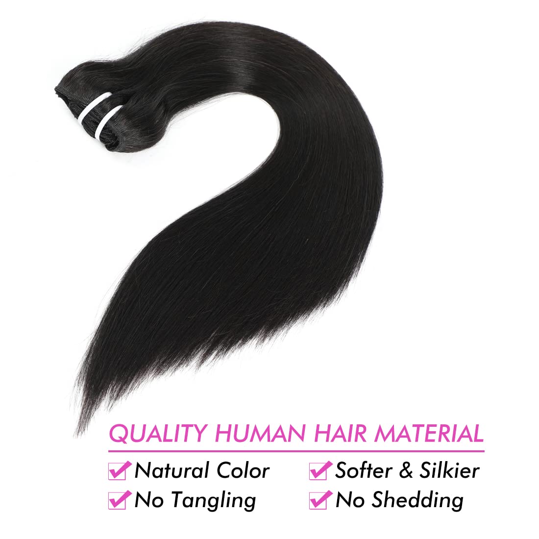 14 Inch Clip In Human Hair Extensions for Black Women - Unprocessed 10A Grade Soft Silky Straight Hair - Natural Color for Everyday Wear & Special Occasions