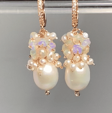 Pearl and Opal Cluster Earrings in Rose Gold Fill - Elegant Dangle Drop Earrings for Women, Perfect for Weddings, Parties & Special Occasions