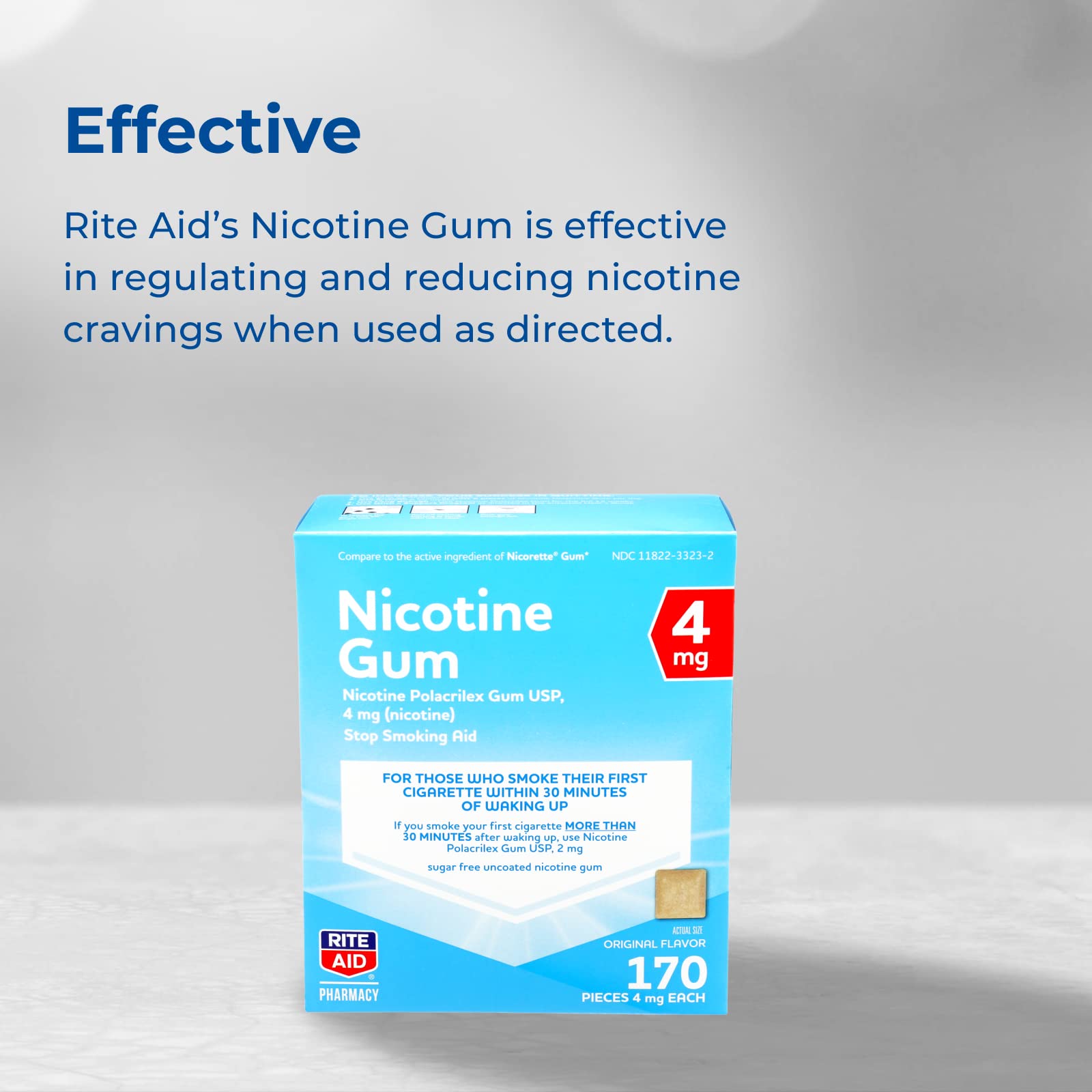 Rite Aid Nicotine Gum, Original Flavor, 4mg - 170 Count | Stop Smoking Aid & Nicotine Replacement Therapy | Helps Reduce Cravings & Withdrawal Symptoms | Sugar-Free Chewing Gum for Smoking Cessation | Perfect for Home, Office & Travel Use