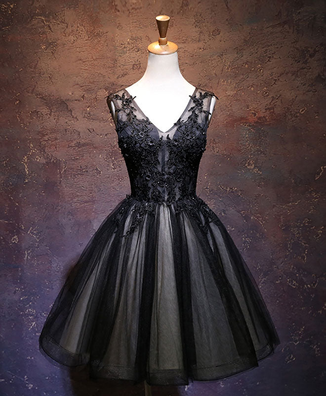 Elegant Black V-Neck Lace Short Prom Dress - Sexy Party Dress for Homecoming, Cocktail Parties & Special Occasions