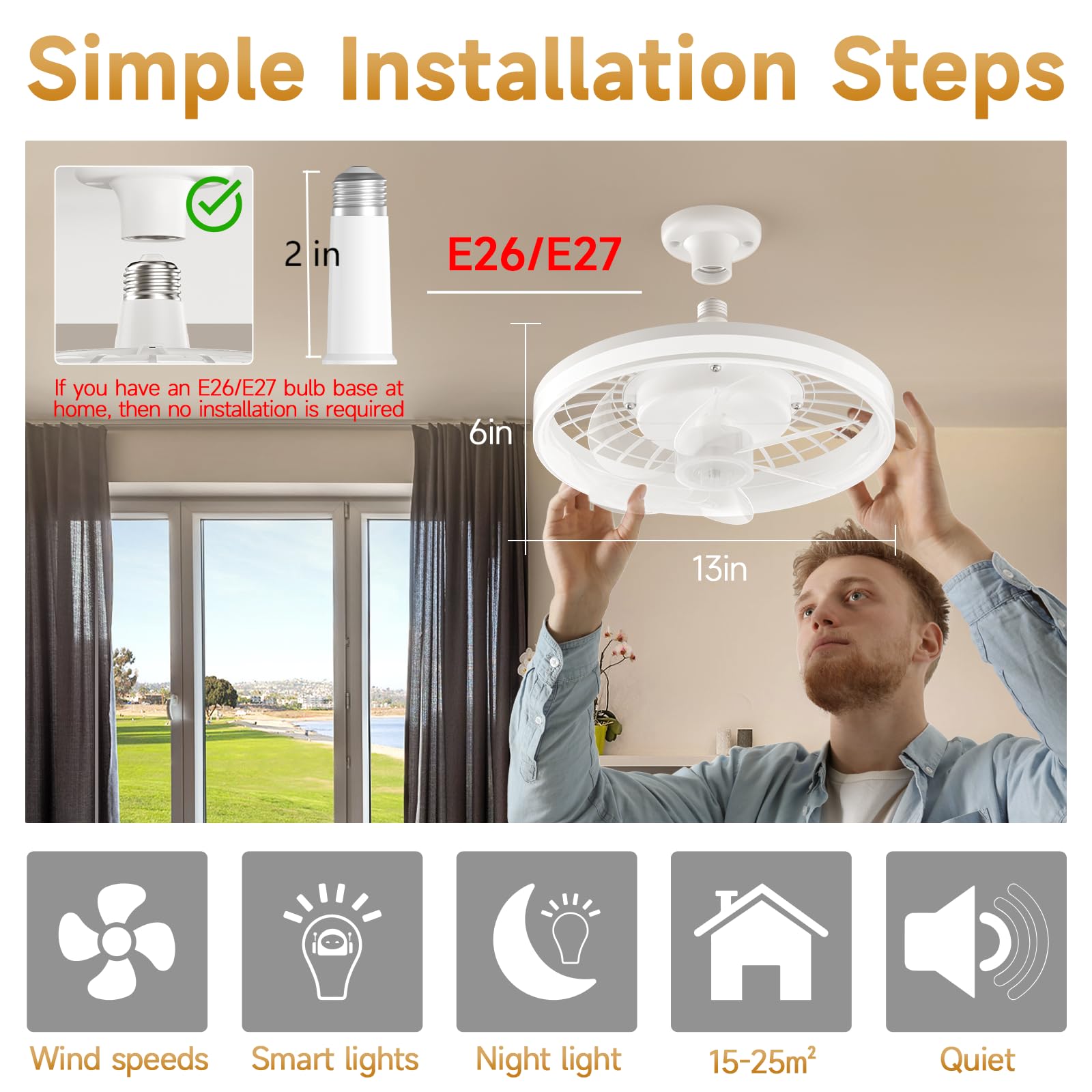 Smart LED Ceiling Fan Light with Remote Control - 13