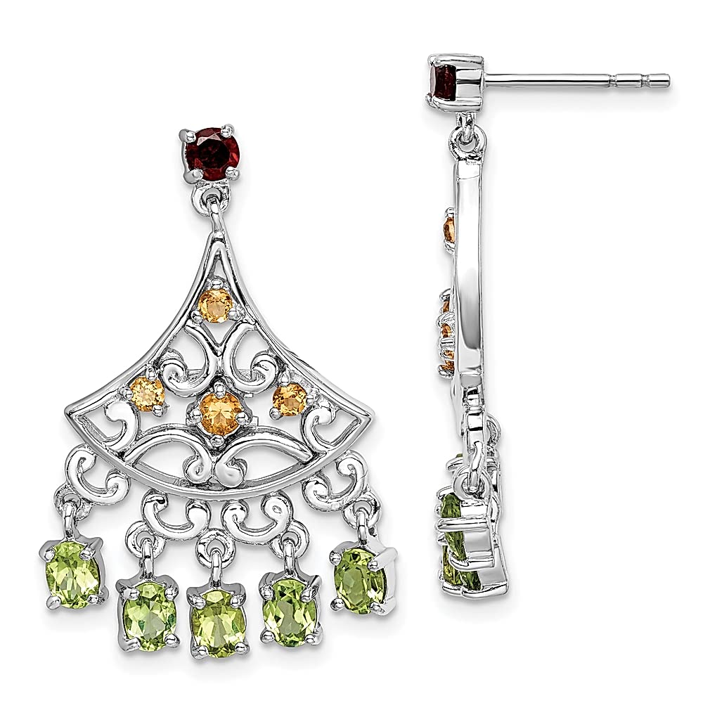 925 Sterling Silver Garnet Citrine Peridot Dangle Drop Earrings for Women | Elegant Fine Jewelry Gift for Her | Perfect for Weddings, Parties & Special Occasions