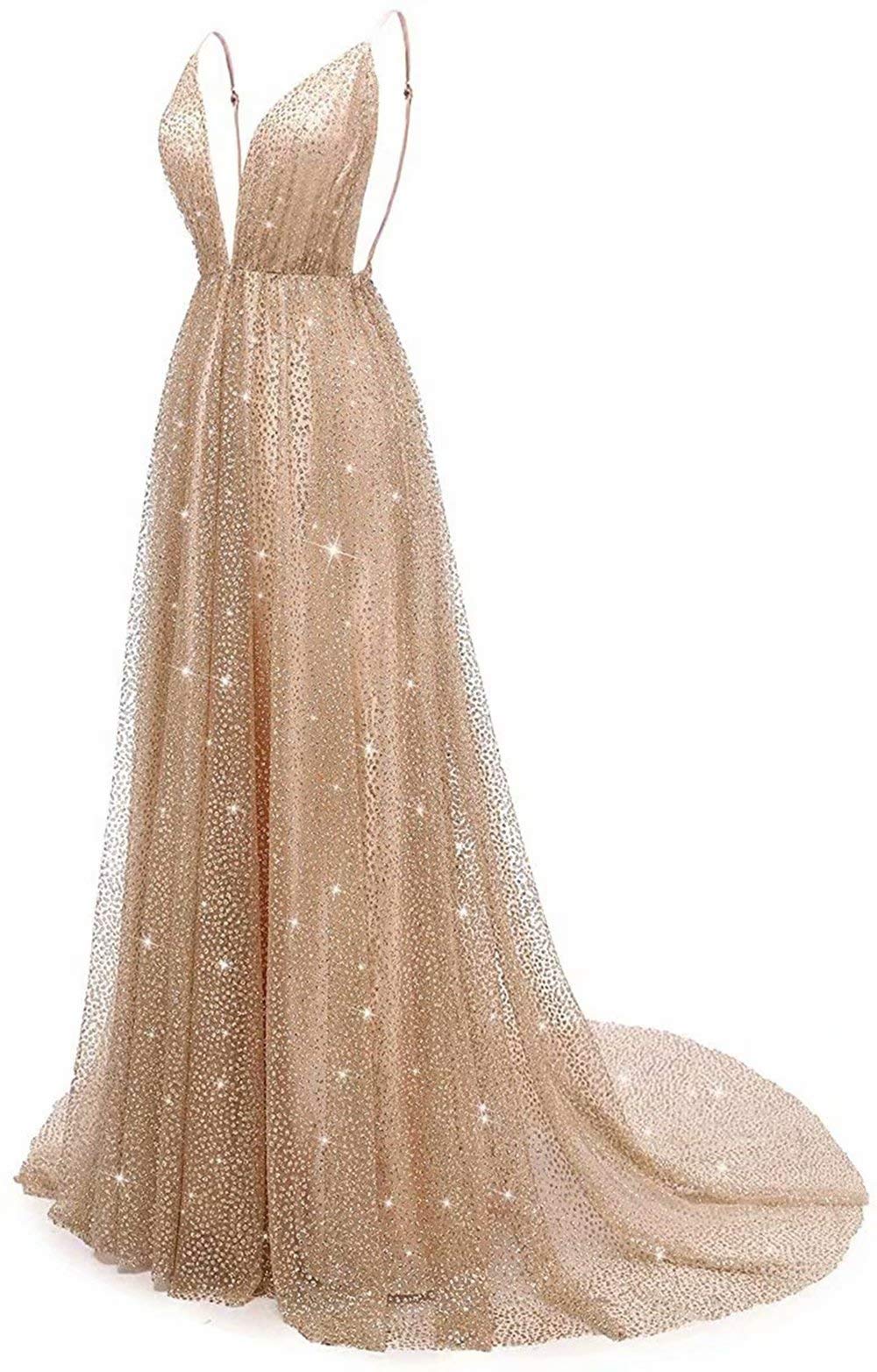 Elegant Women's V-Neck Long Prom Gowns with Sequins - Wedding Party Dresses for Bride & Formal Evening Gowns | Perfect for Prom Night, Bridal Showers, and Special Occasions