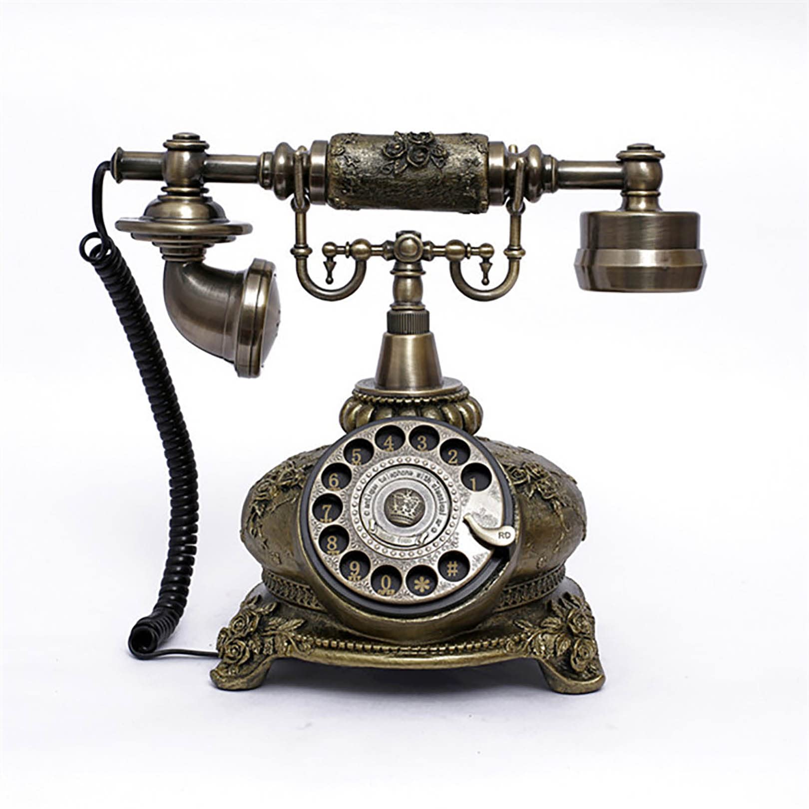 Vintage Rotary Dial Corded Telephone - Retro Gold Landline Phone for Home & Office Decor - Perfect for Vintage Themed Rooms, Classic Interiors, and Nostalgic Gifts